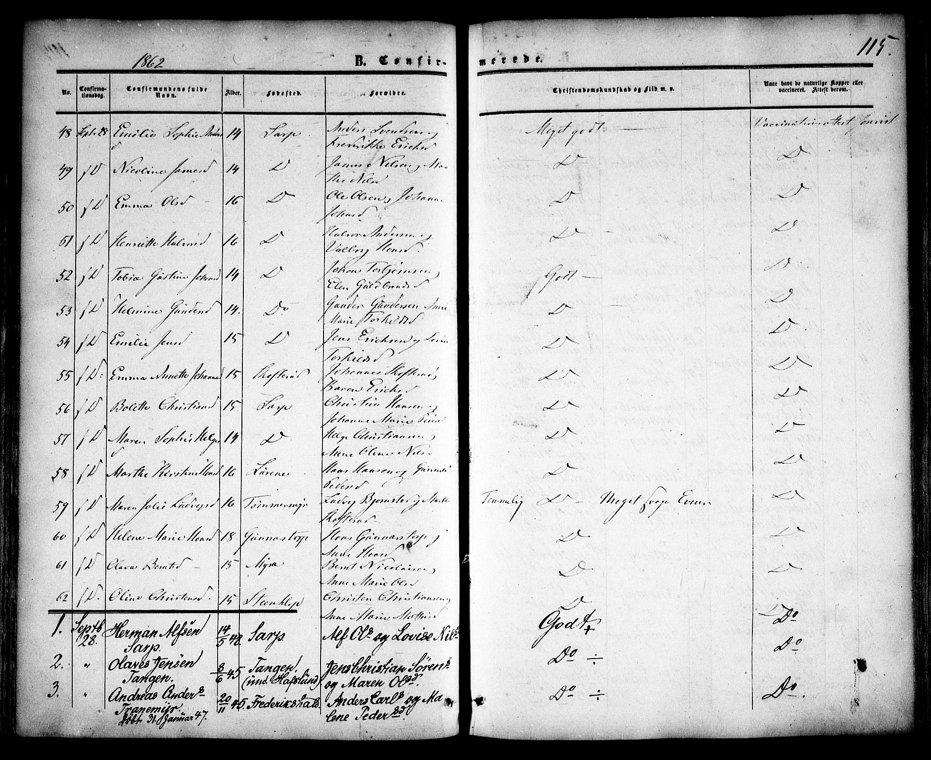 Skjeberg prestekontor Kirkebøker, AV/SAO-A-10923/F/Fa/L0007: Ministerialbok nr. I 7, 1859-1868, s. 115