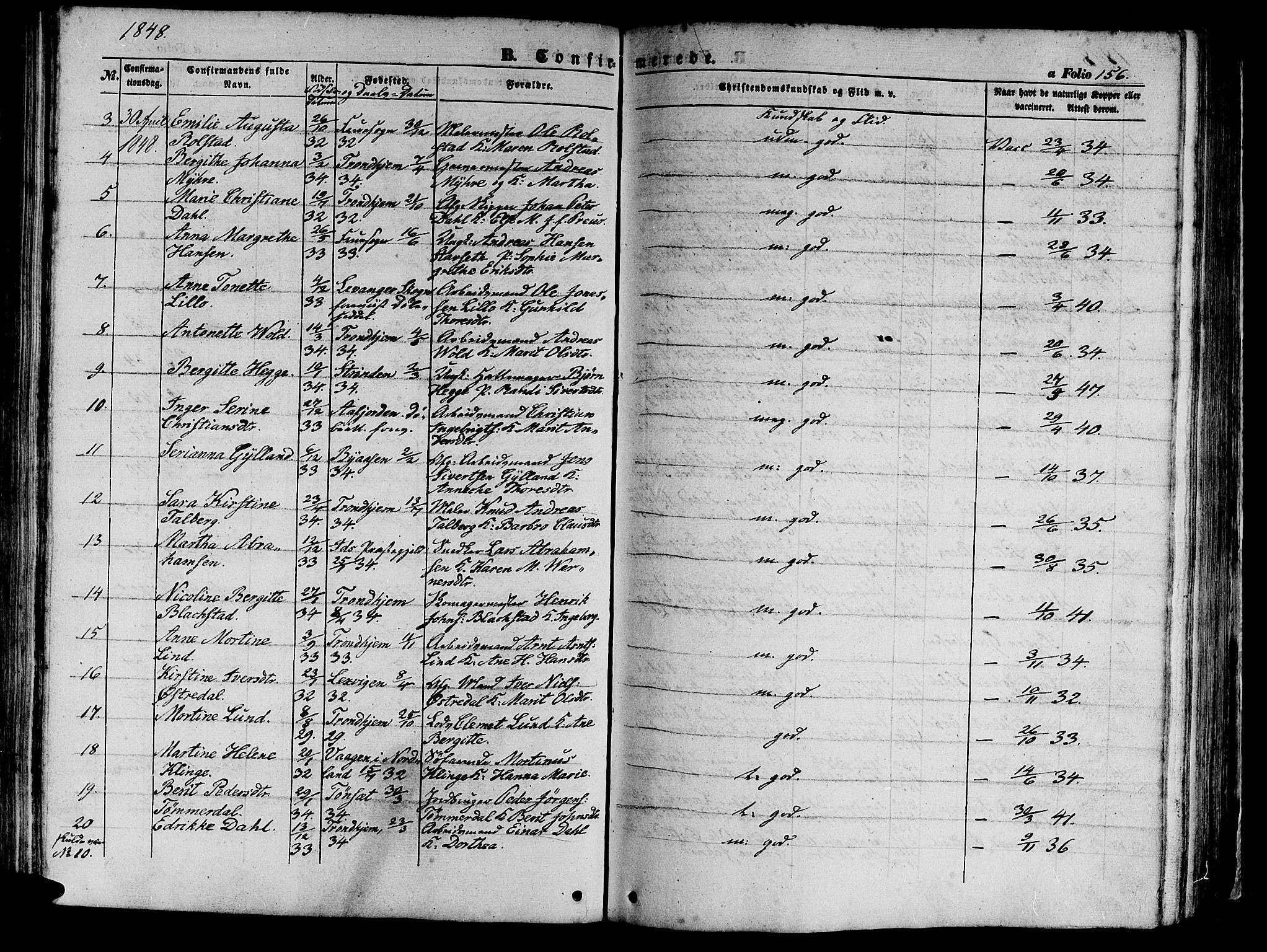 Ministerialprotokoller, klokkerbøker og fødselsregistre - Sør-Trøndelag, SAT/A-1456/602/L0137: Klokkerbok nr. 602C05, 1846-1856, s. 156