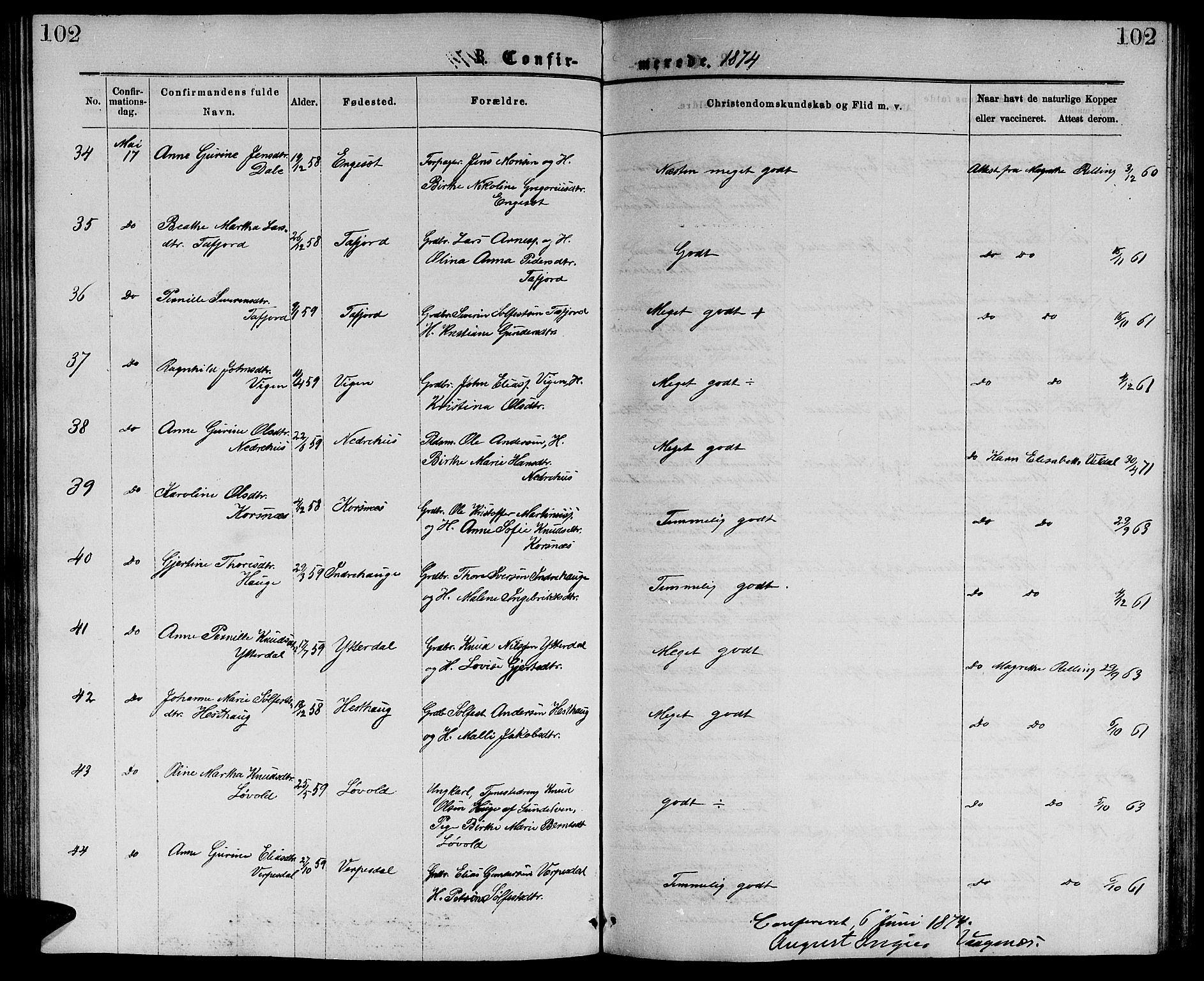 Ministerialprotokoller, klokkerbøker og fødselsregistre - Møre og Romsdal, SAT/A-1454/519/L0262: Klokkerbok nr. 519C03, 1866-1884, s. 102