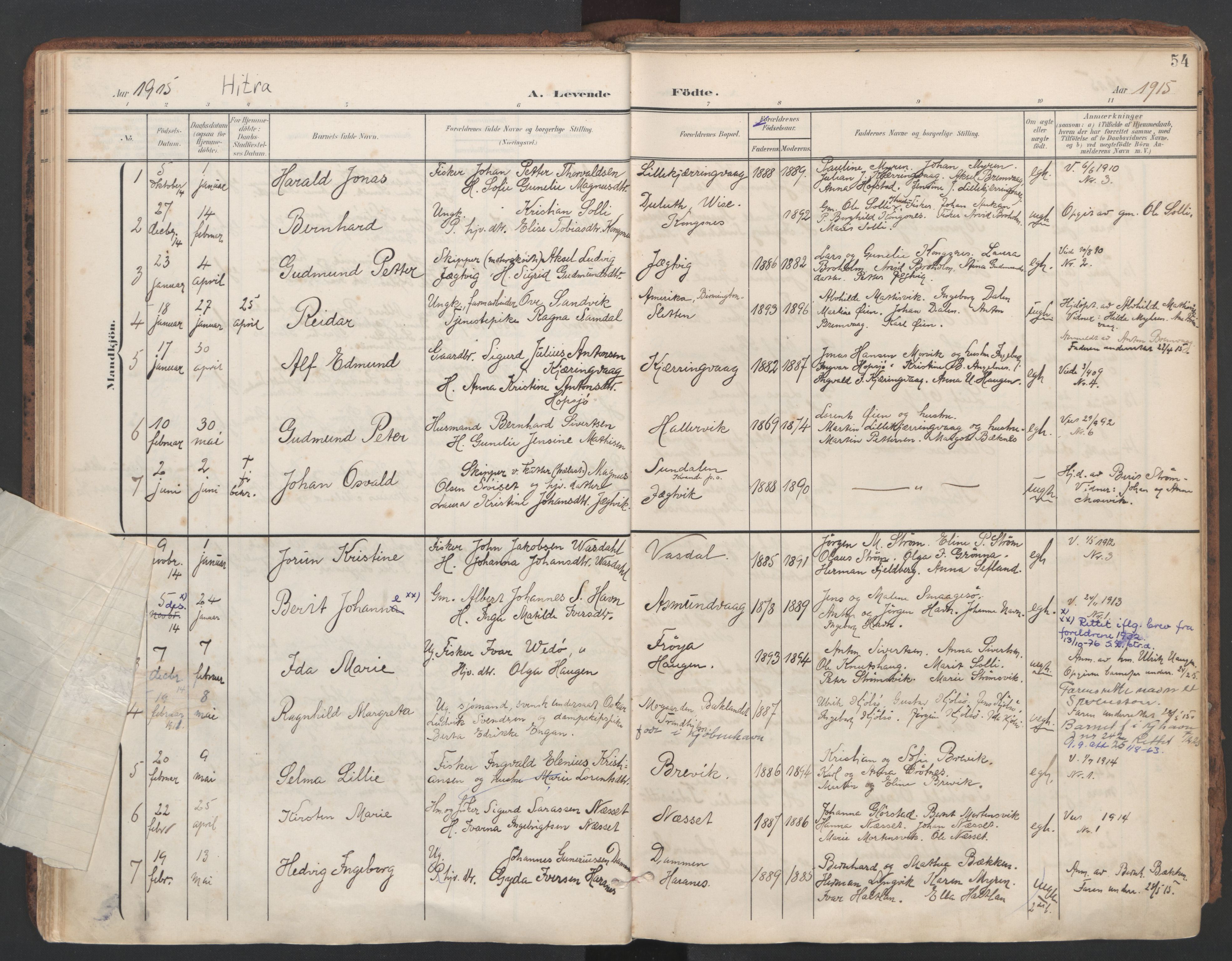 Ministerialprotokoller, klokkerbøker og fødselsregistre - Sør-Trøndelag, AV/SAT-A-1456/634/L0537: Ministerialbok nr. 634A13, 1896-1922, s. 54