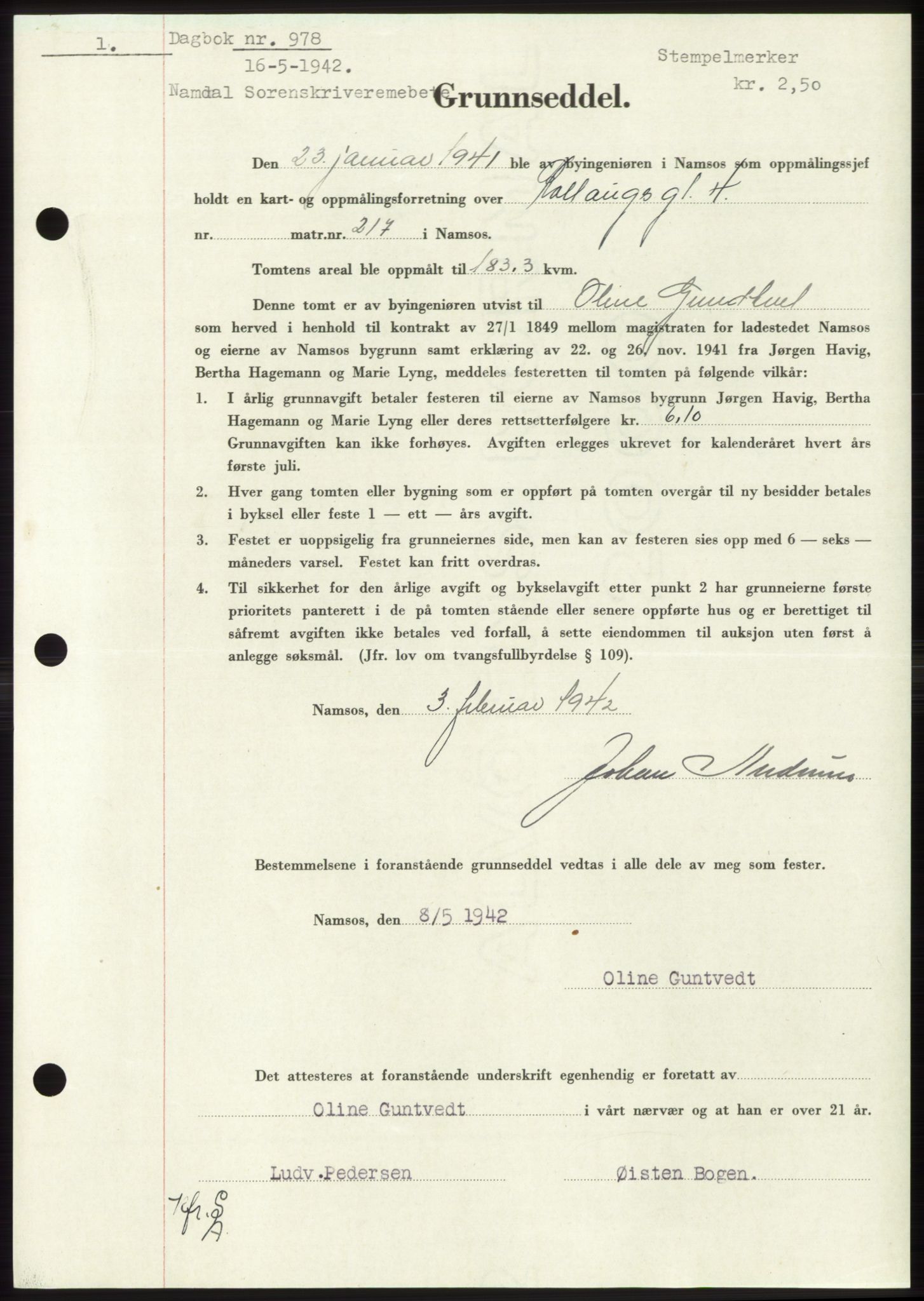 Namdal sorenskriveri, SAT/A-4133/1/2/2C: Pantebok nr. -, 1941-1942, Dagboknr: 978/1942