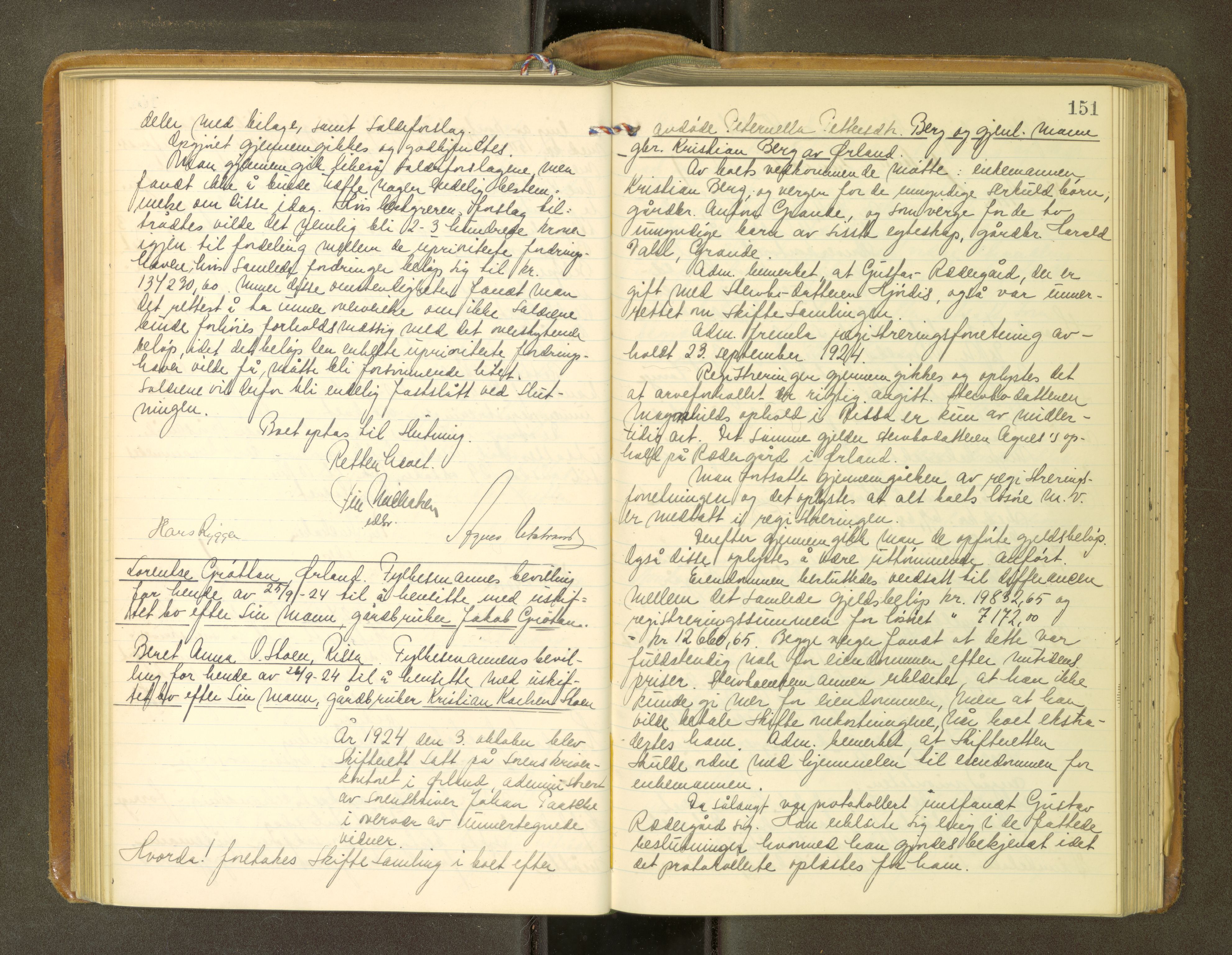 Fosen sorenskriveri, AV/SAT-A-1107/1/3/3B/L0013: Skiftebehandlingsprotokoll, 1923-1927, s. 151