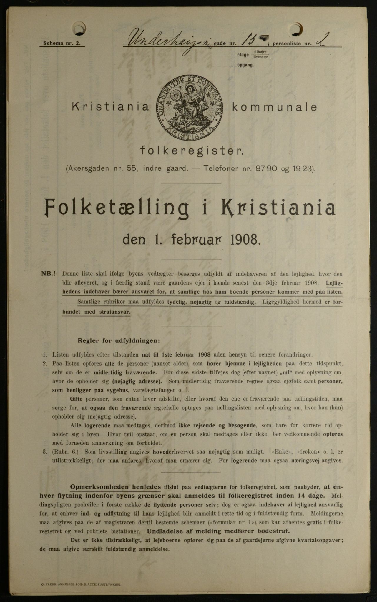 OBA, Kommunal folketelling 1.2.1908 for Kristiania kjøpstad, 1908, s. 107627