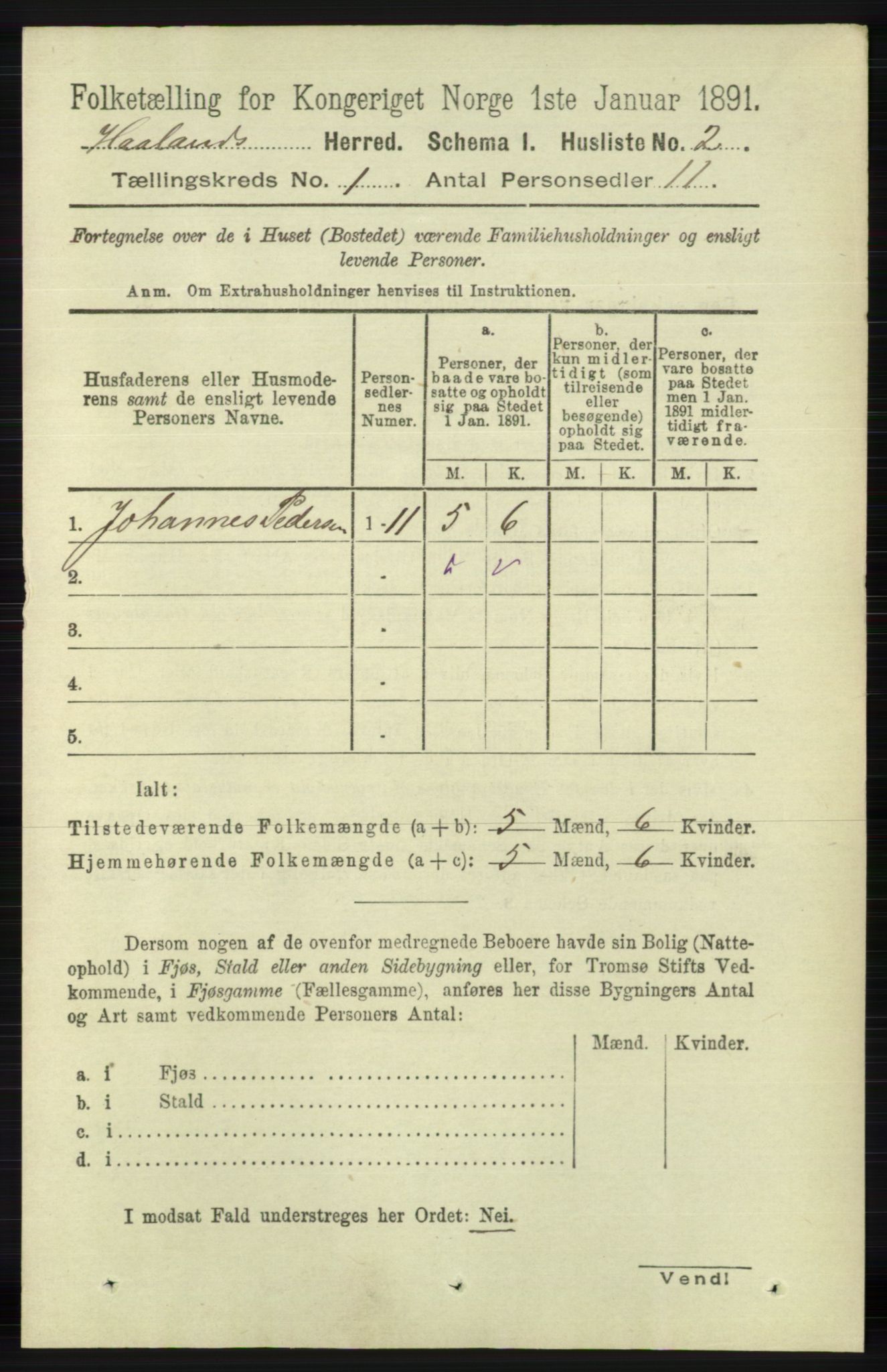 RA, Folketelling 1891 for 1124 Haaland herred, 1891, s. 25