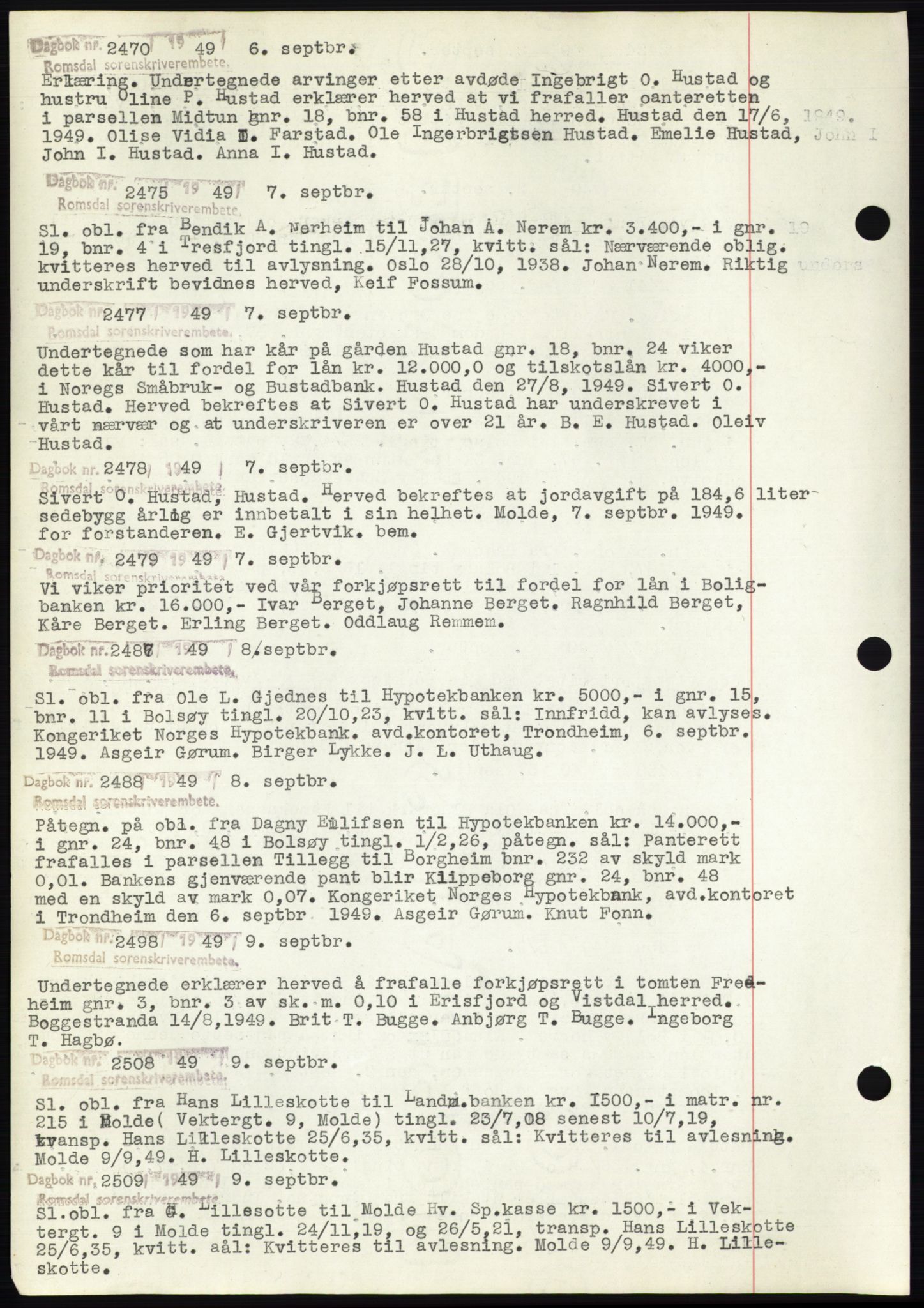 Romsdal sorenskriveri, SAT/A-4149/1/2/2C: Pantebok nr. C2, 1949-1951, Dagboknr: 2470/1949