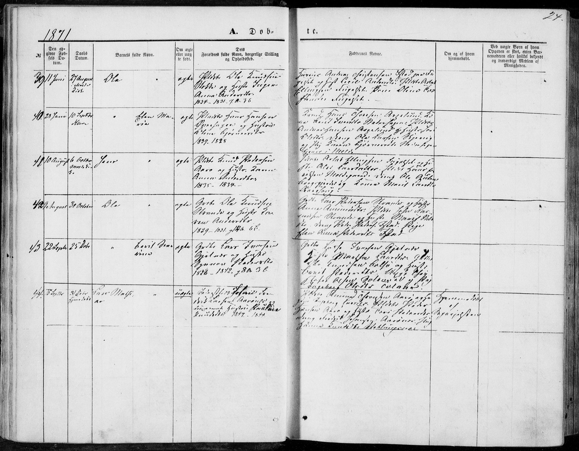 Ministerialprotokoller, klokkerbøker og fødselsregistre - Møre og Romsdal, SAT/A-1454/555/L0655: Ministerialbok nr. 555A05, 1869-1886, s. 24