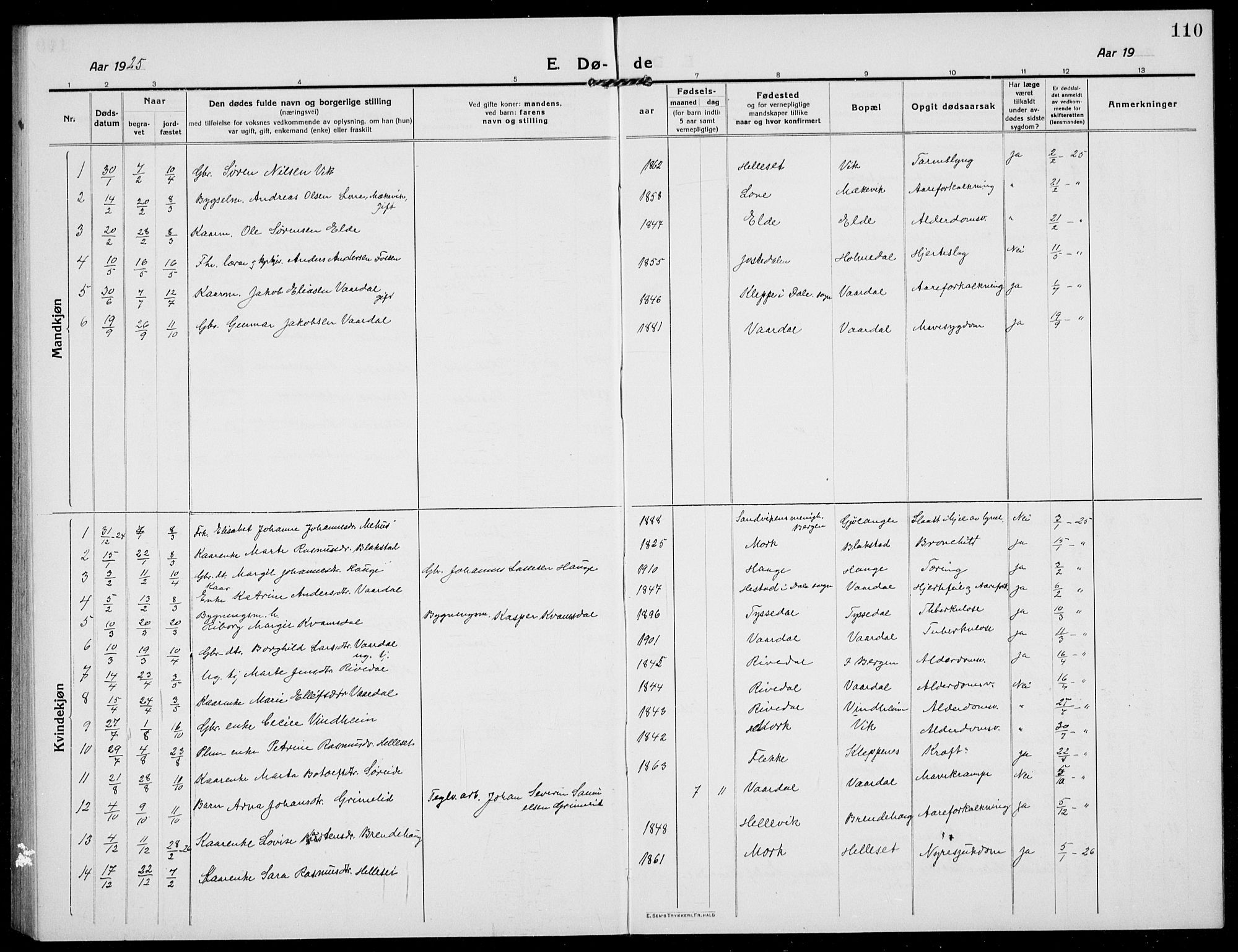 Fjaler sokneprestembete, SAB/A-79801/H/Hab/Habb/L0003: Klokkerbok nr. B 3, 1913-1940, s. 110