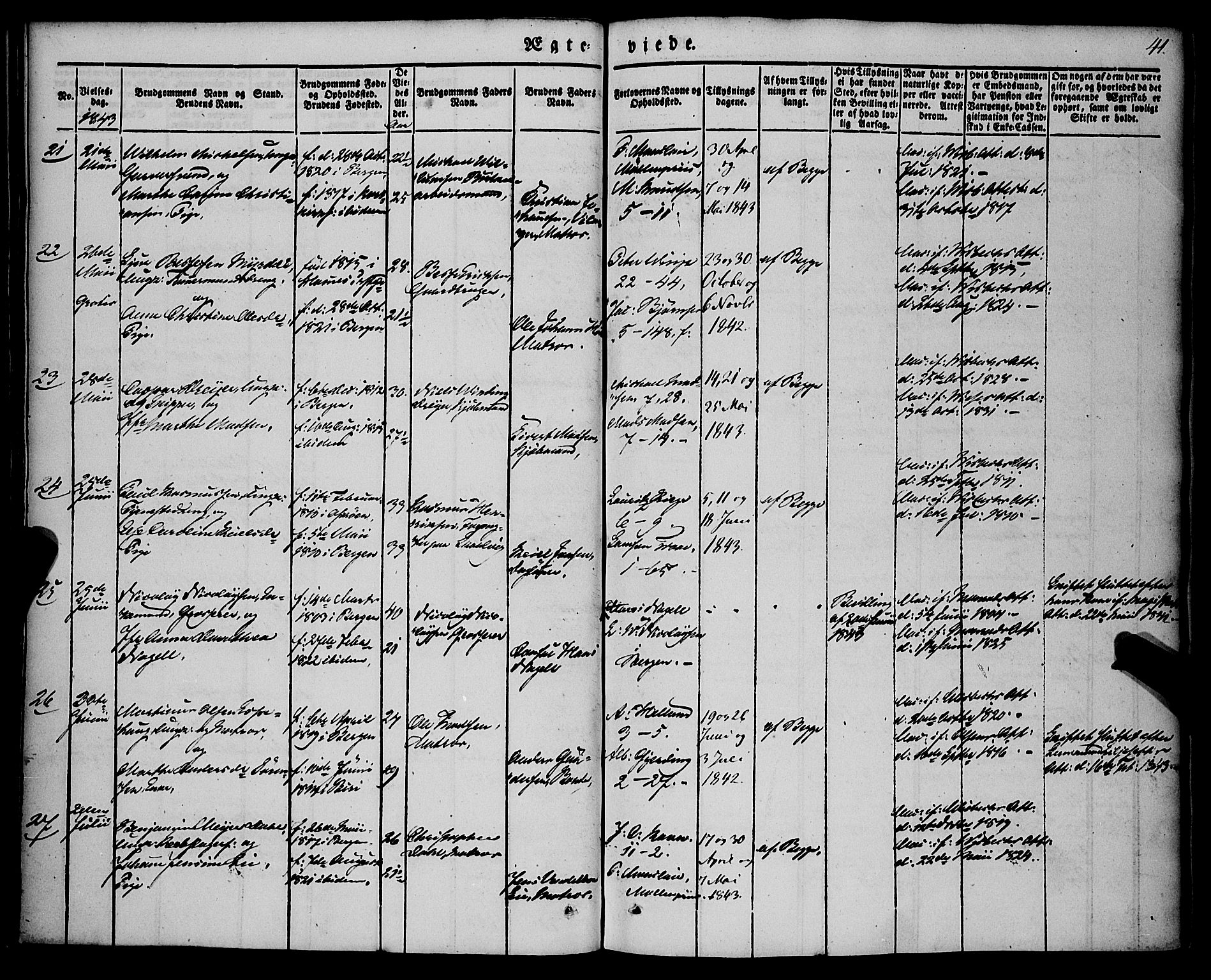 Nykirken Sokneprestembete, AV/SAB-A-77101/H/Haa/L0031: Ministerialbok nr. D 1, 1834-1861, s. 41