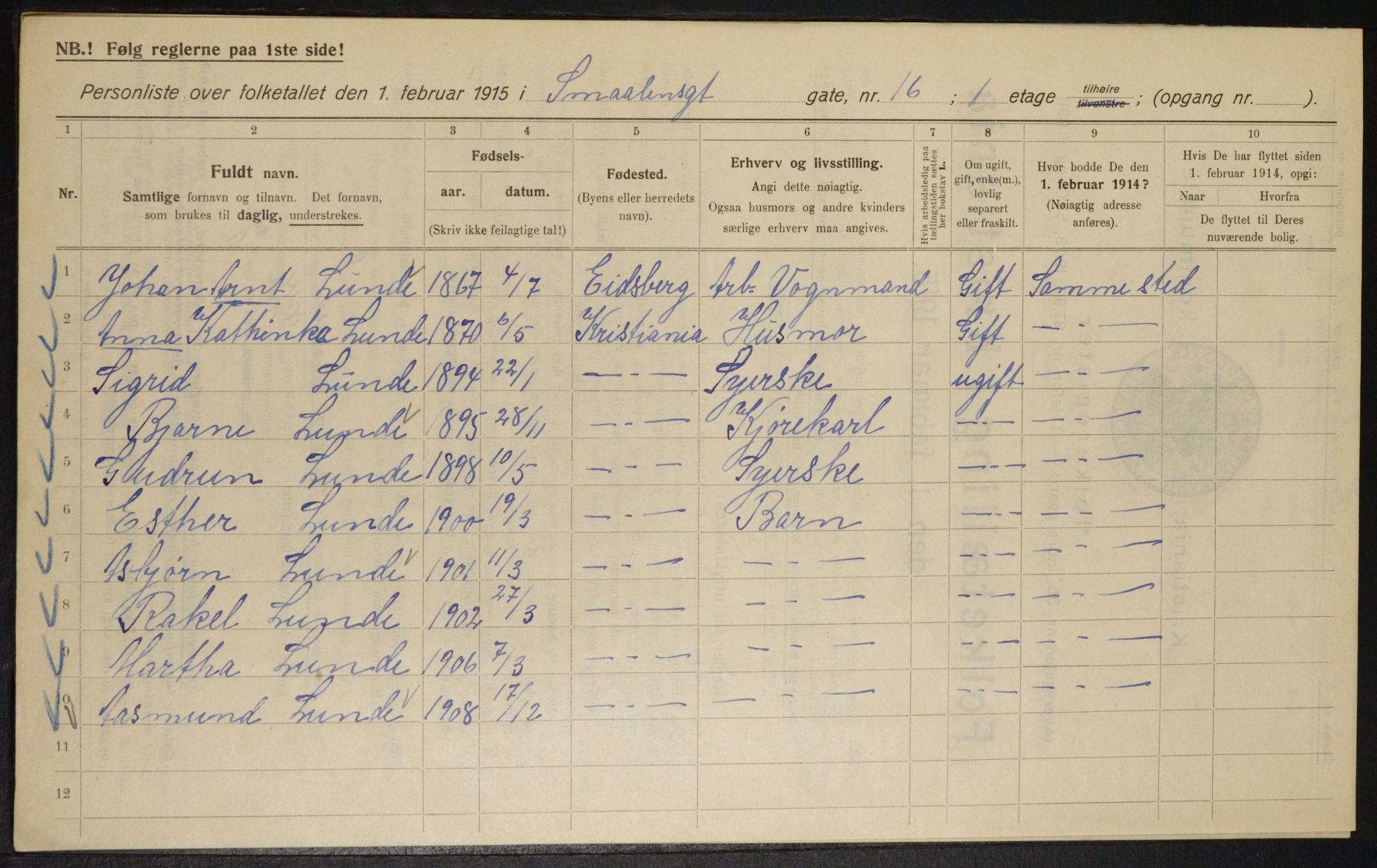 OBA, Kommunal folketelling 1.2.1915 for Kristiania, 1915, s. 97810