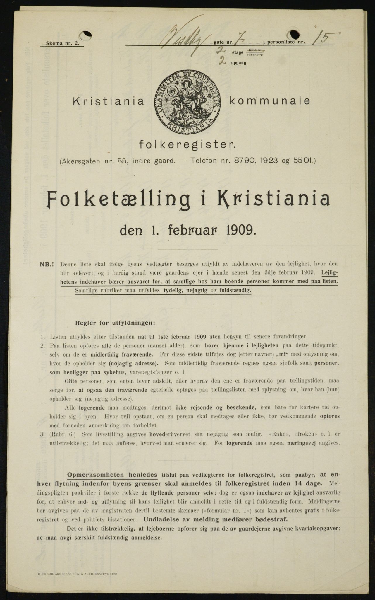 OBA, Kommunal folketelling 1.2.1909 for Kristiania kjøpstad, 1909, s. 90526