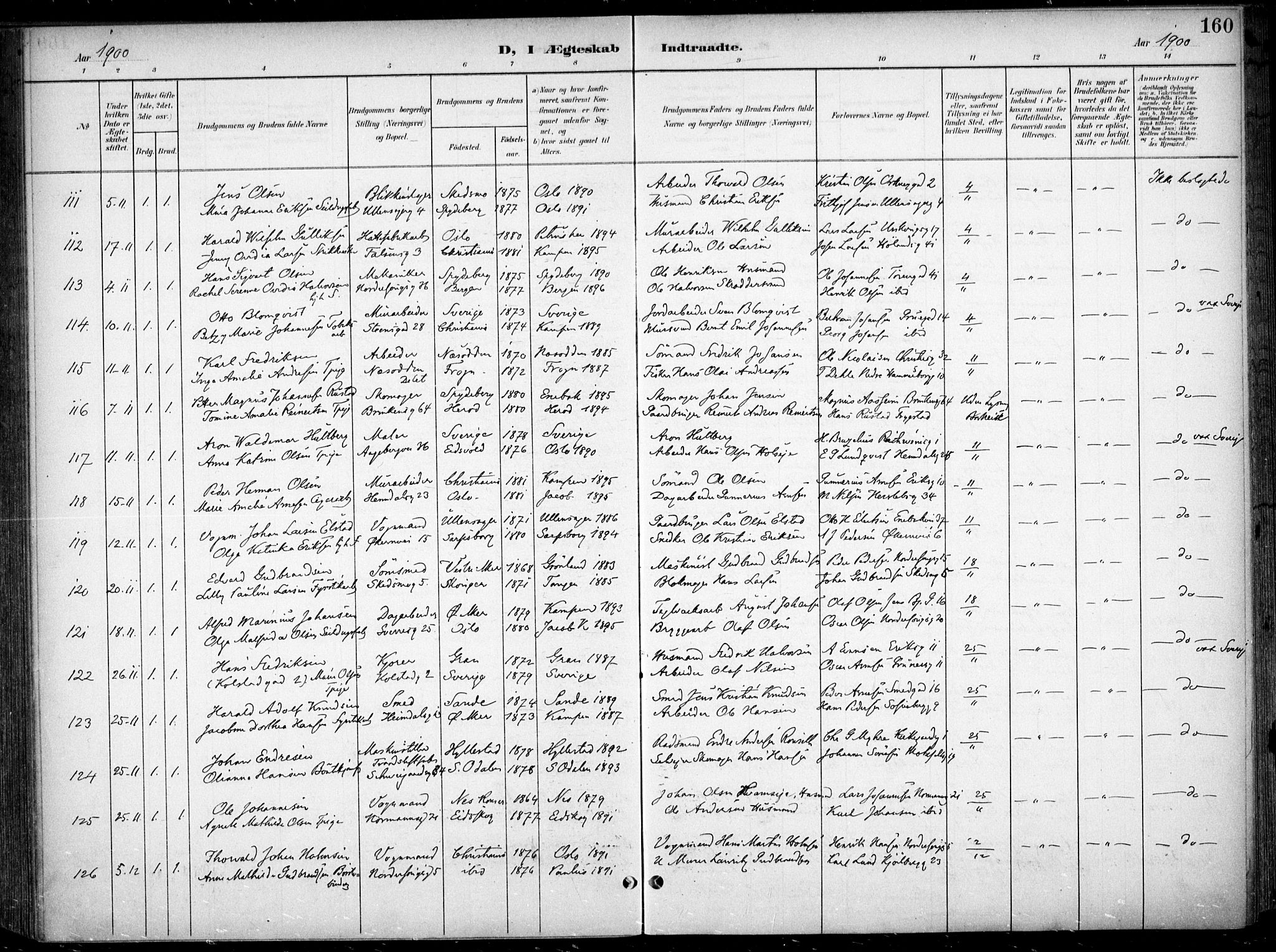 Kampen prestekontor Kirkebøker, AV/SAO-A-10853/F/Fa/L0009: Ministerialbok nr. I 9, 1899-1911, s. 160