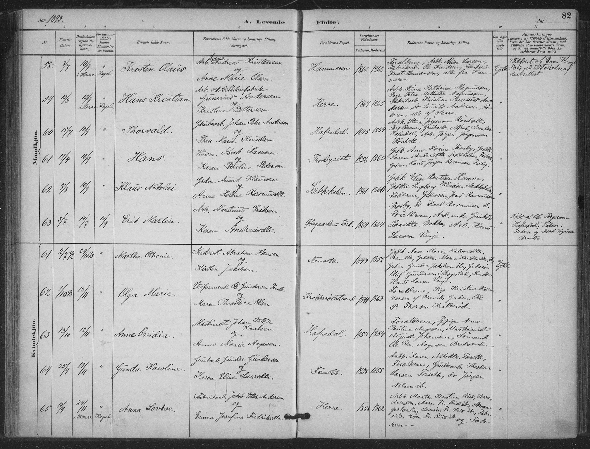 Bamble kirkebøker, AV/SAKO-A-253/F/Fa/L0008: Ministerialbok nr. I 8, 1888-1900, s. 82