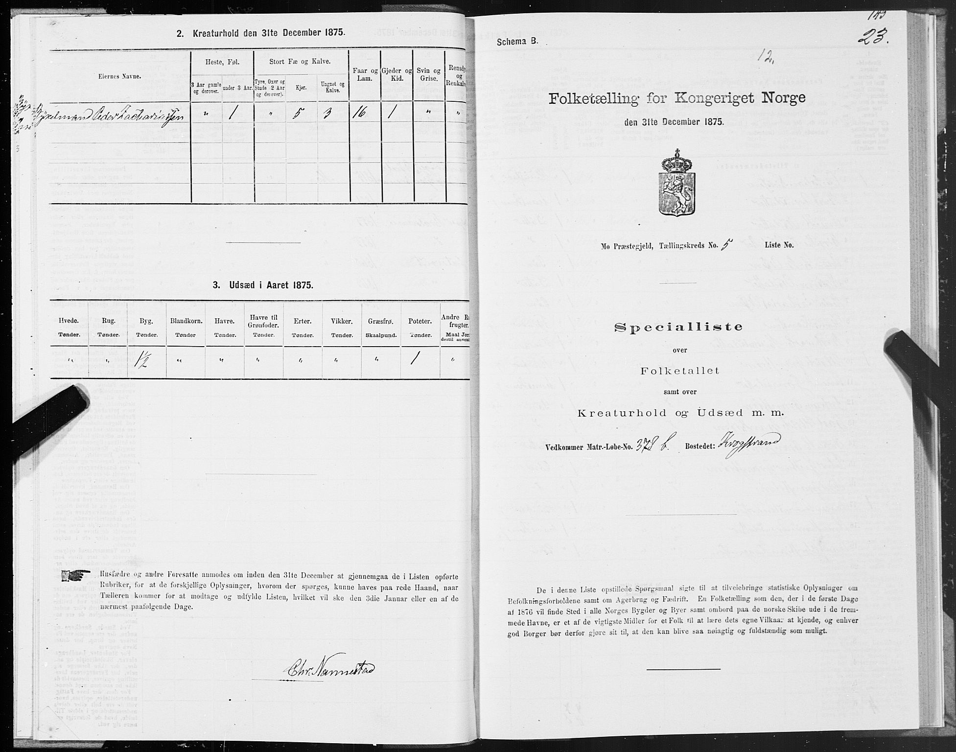 SAT, Folketelling 1875 for 1833P Mo prestegjeld, 1875, s. 3023