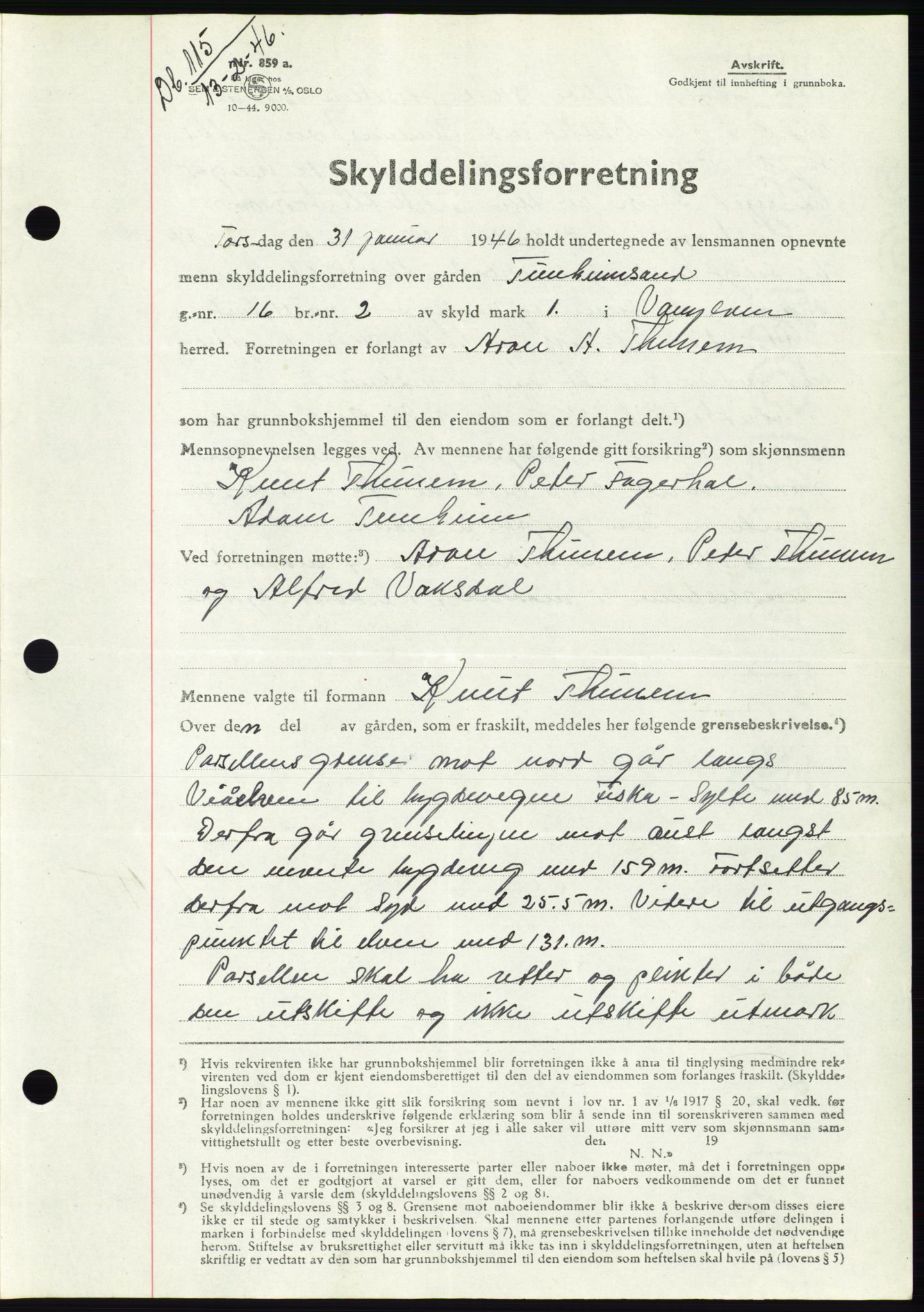 Søre Sunnmøre sorenskriveri, SAT/A-4122/1/2/2C/L0078: Pantebok nr. 4A, 1946-1946, Dagboknr: 115/1946