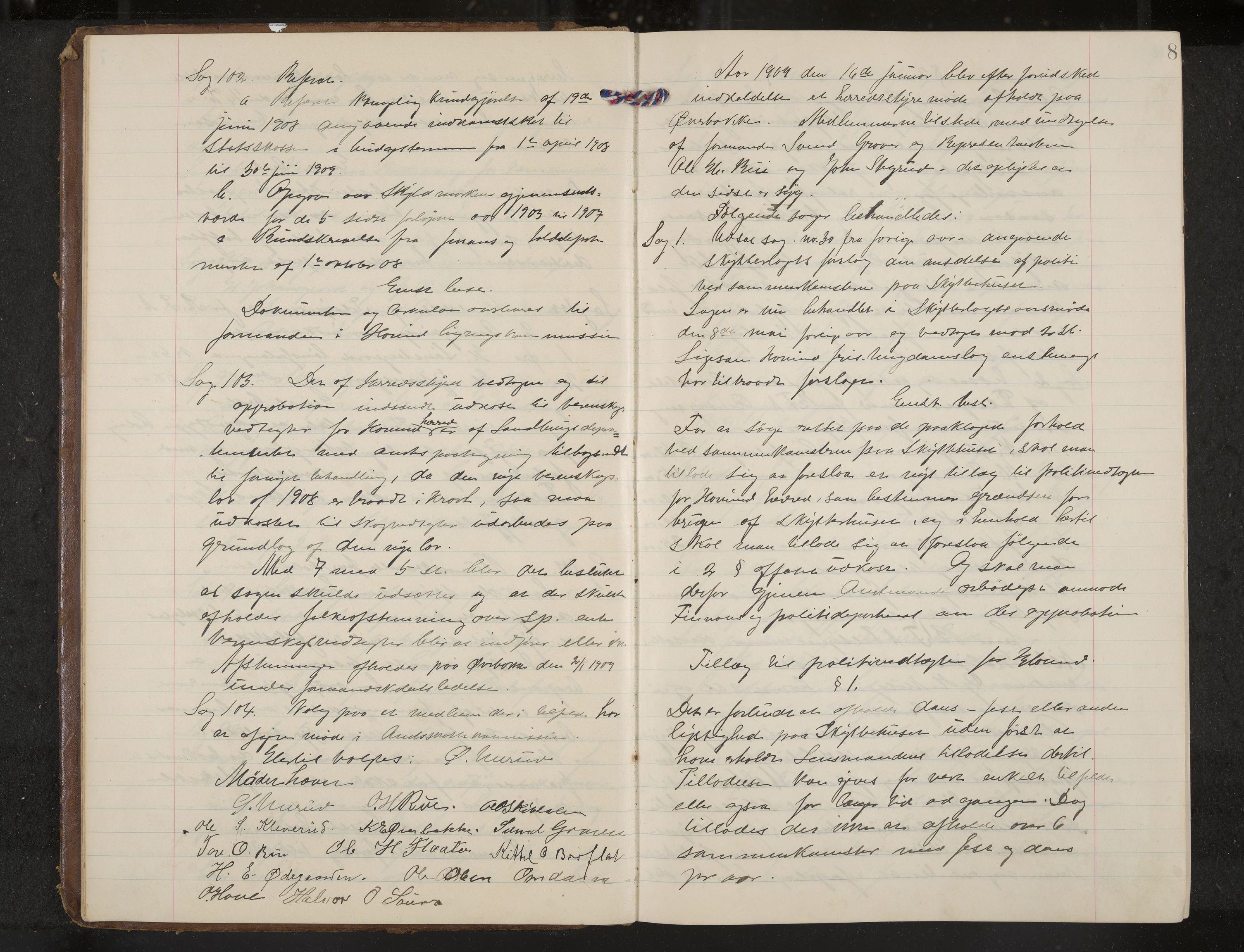 Hovin formannskap og sentraladministrasjon, IKAK/0825021/A/L0002: Møtebok, 1908-1920, s. 8