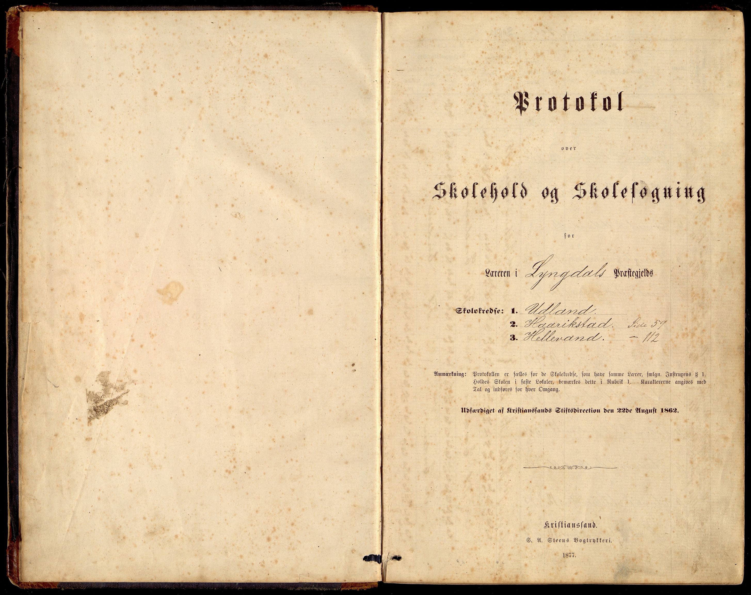 Lyngdal kommune - Hårekstad Skolekrets, ARKSOR/1032LG552/H/L0002: Skoleprotokoll, 1878-1884