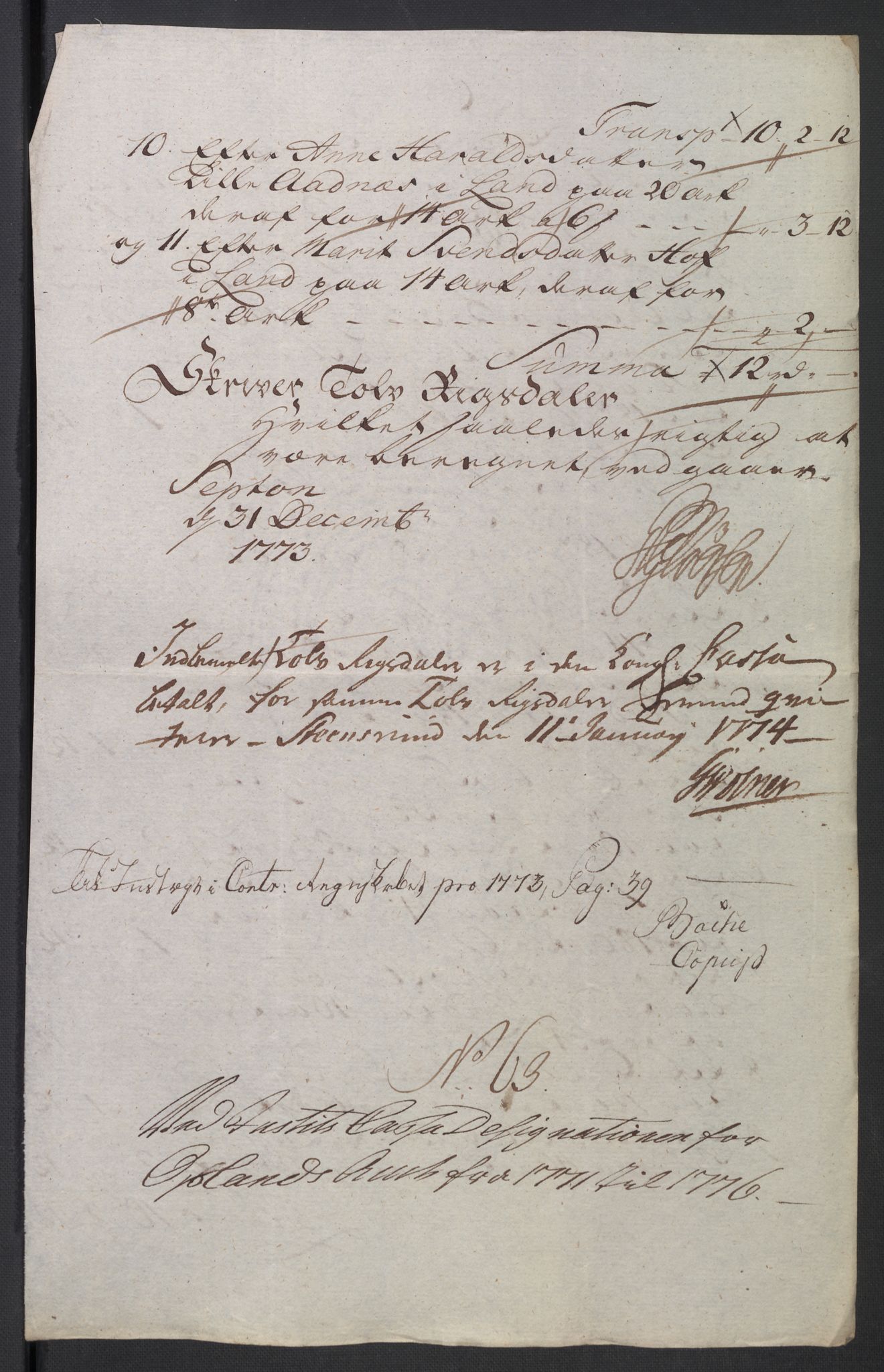 Rentekammeret inntil 1814, Reviderte regnskaper, Mindre regnskaper, AV/RA-EA-4068/Rb/L0014: Opplands amt, 1771-1779, s. 436