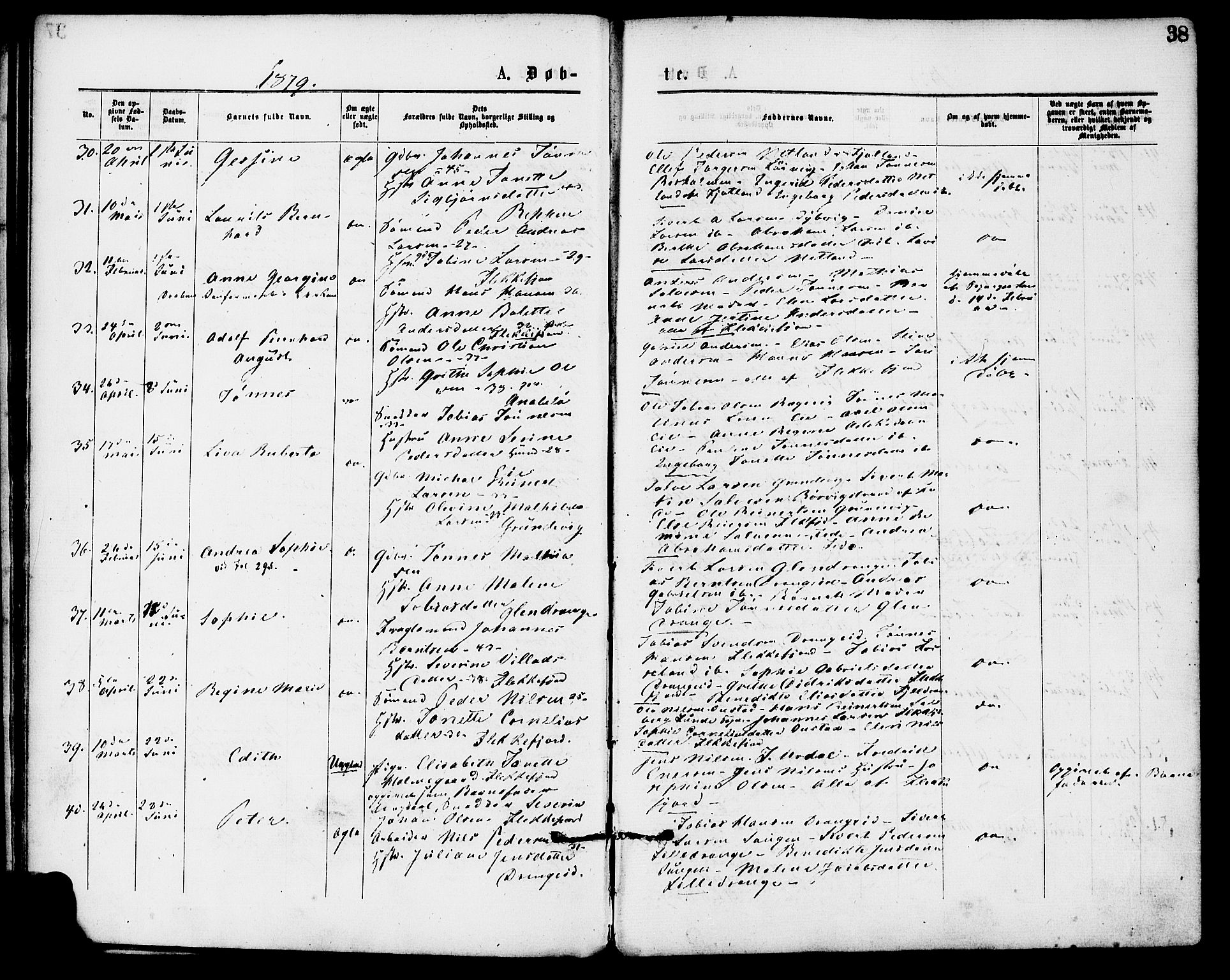 Flekkefjord sokneprestkontor, AV/SAK-1111-0012/F/Fa/Fac/L0007: Ministerialbok nr. A 7, 1875-1885, s. 38