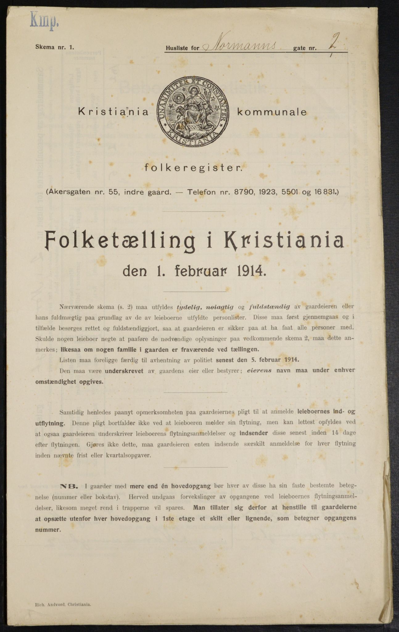 OBA, Kommunal folketelling 1.2.1914 for Kristiania, 1914, s. 73456