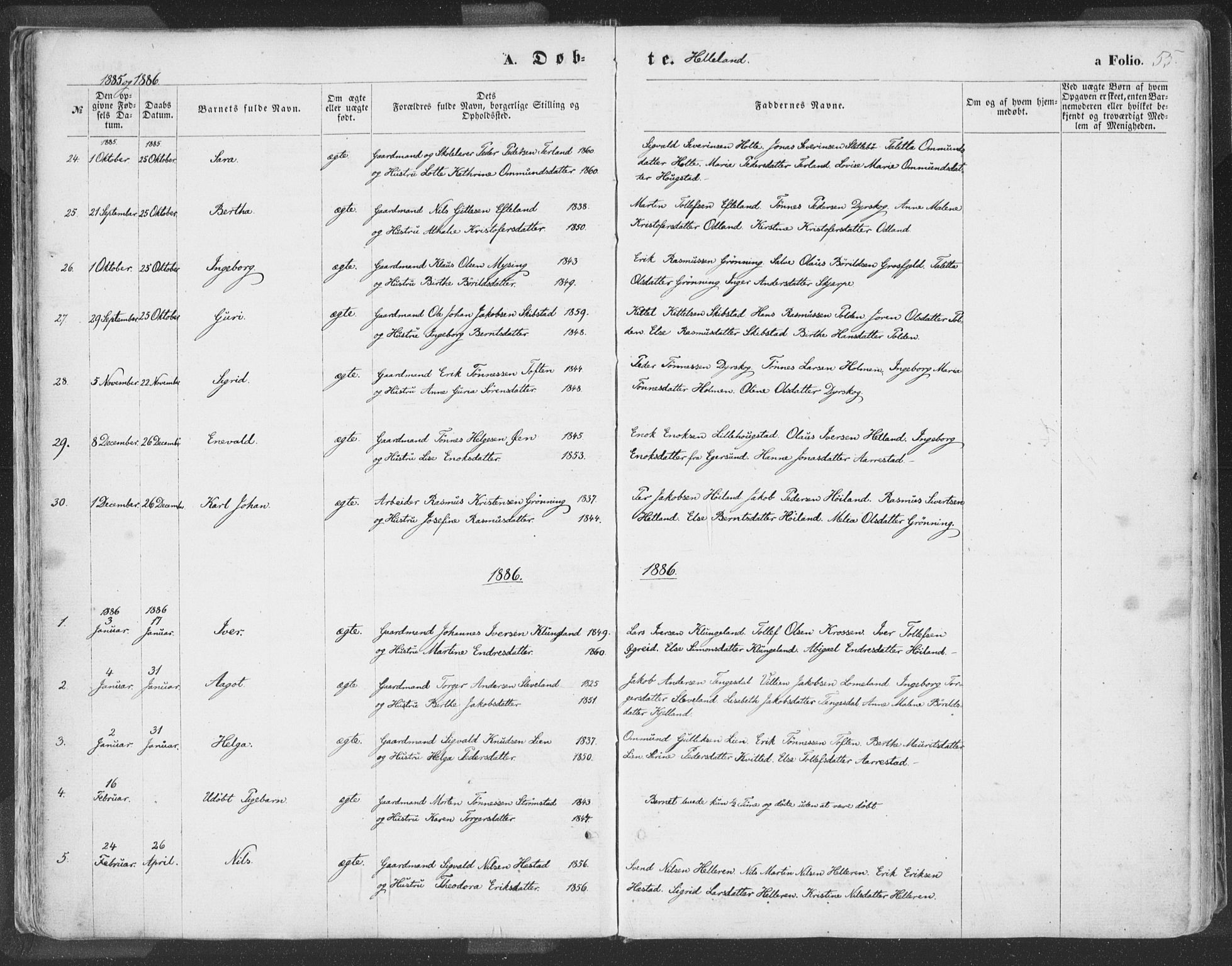 Helleland sokneprestkontor, SAST/A-101810: Ministerialbok nr. A 7.1, 1863-1886, s. 55