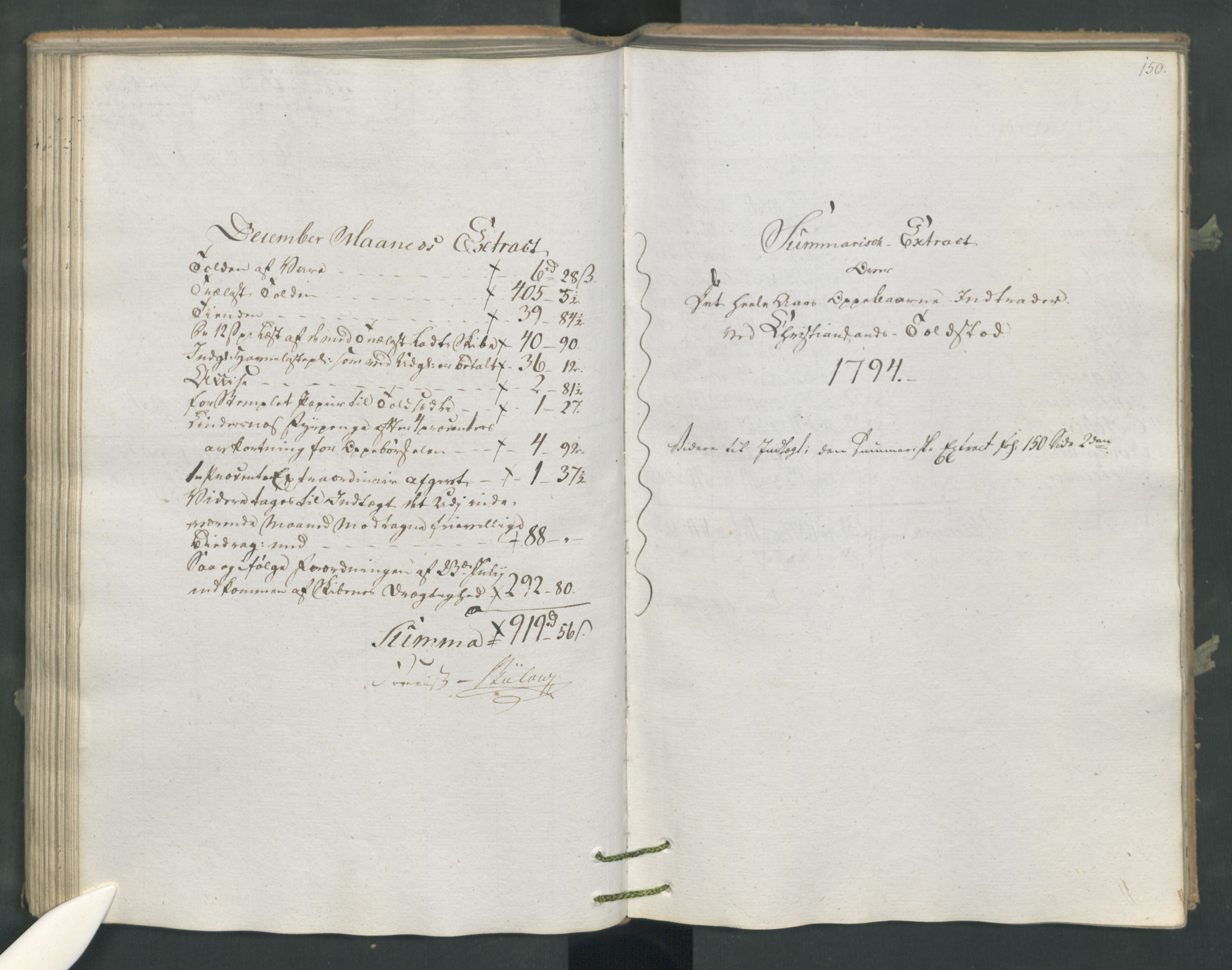 Generaltollkammeret, tollregnskaper, AV/RA-EA-5490/R16/L0120/0001: Tollregnskaper Kristiansand / Utgående tollbok, 1794, s. 149b-150a