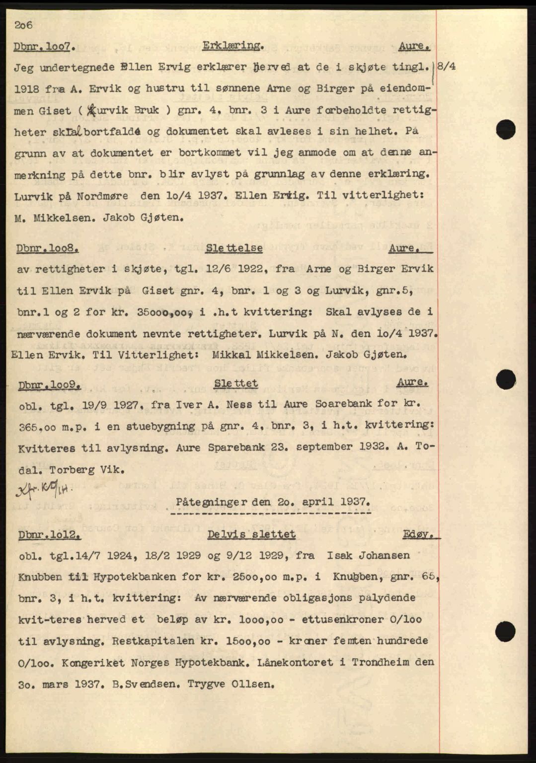 Nordmøre sorenskriveri, SAT/A-4132/1/2/2Ca: Pantebok nr. C80, 1936-1939, Dagboknr: 1007/1937