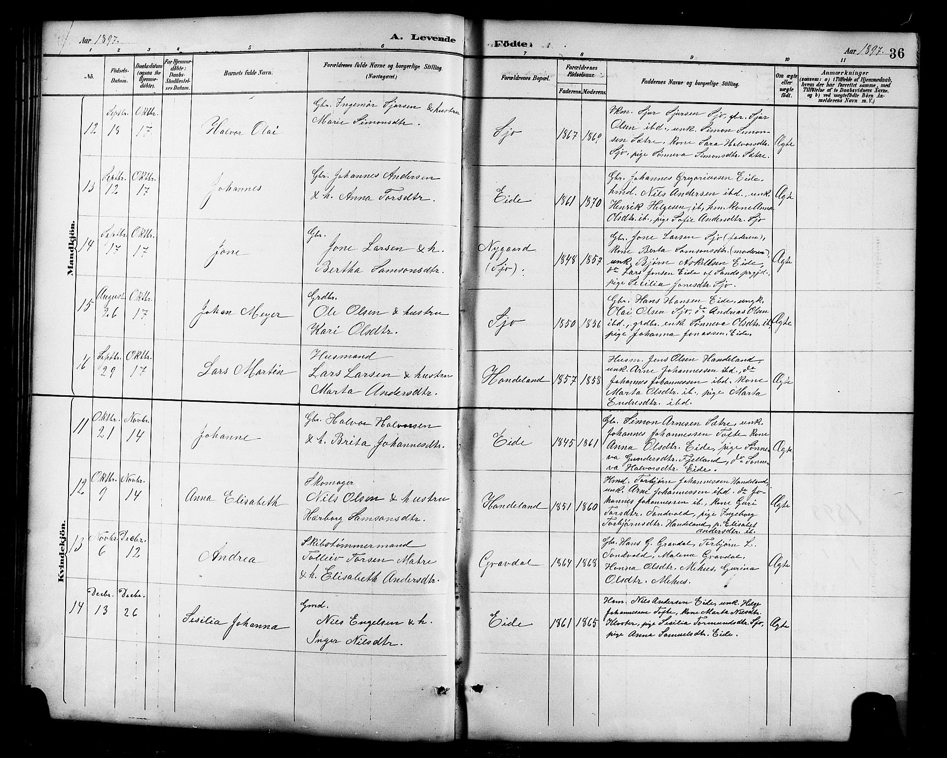 Fjelberg sokneprestembete, AV/SAB-A-75201/H/Hab: Klokkerbok nr. B 4, 1889-1919, s. 36