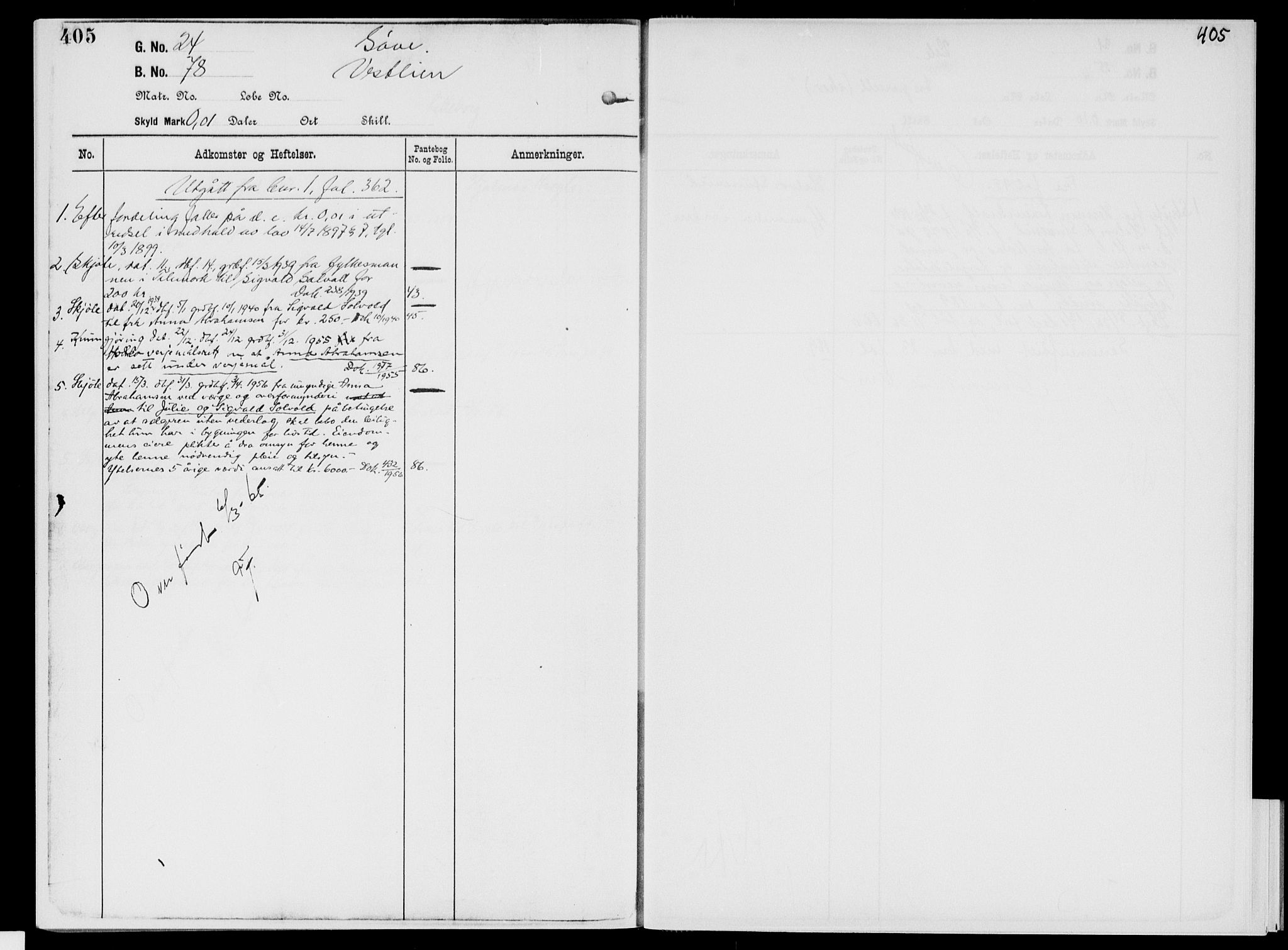 Nedre Telemark sorenskriveri, AV/SAKO-A-135/G/Gb/Gbg/L0002: Panteregister nr. VII 2, s. 405