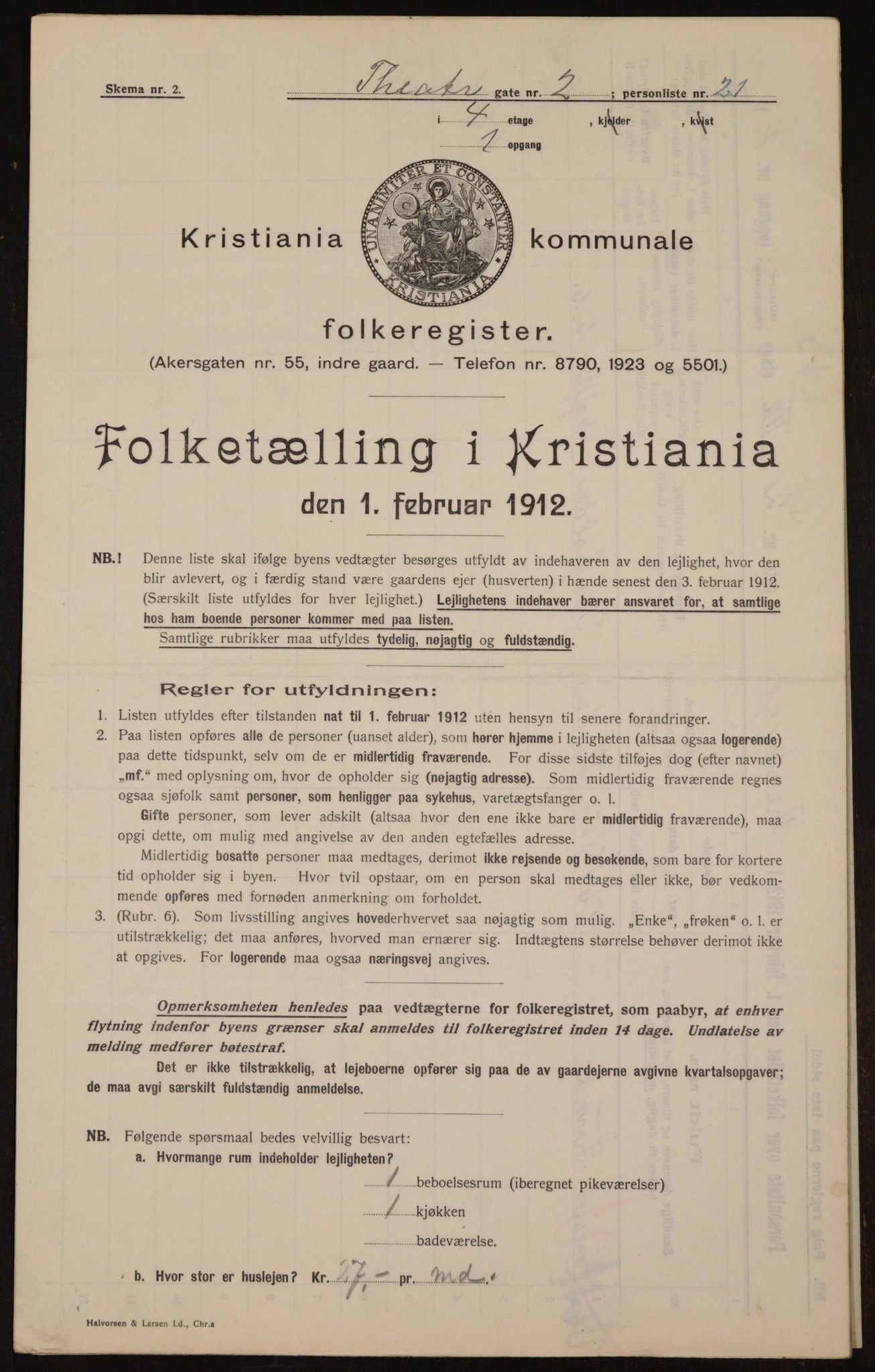 OBA, Kommunal folketelling 1.2.1912 for Kristiania, 1912, s. 107113