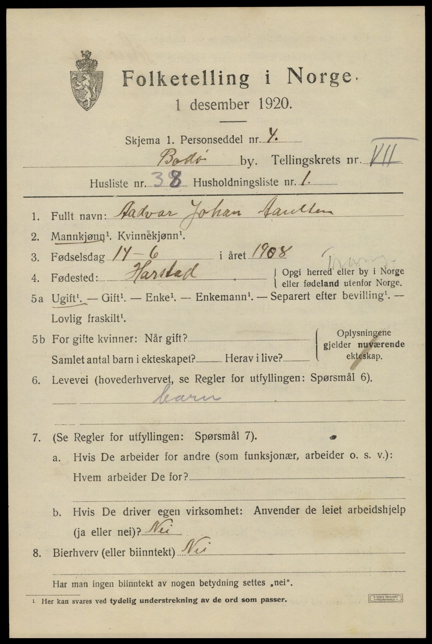 SAT, Folketelling 1920 for 1804 Bodø kjøpstad, 1920, s. 11857