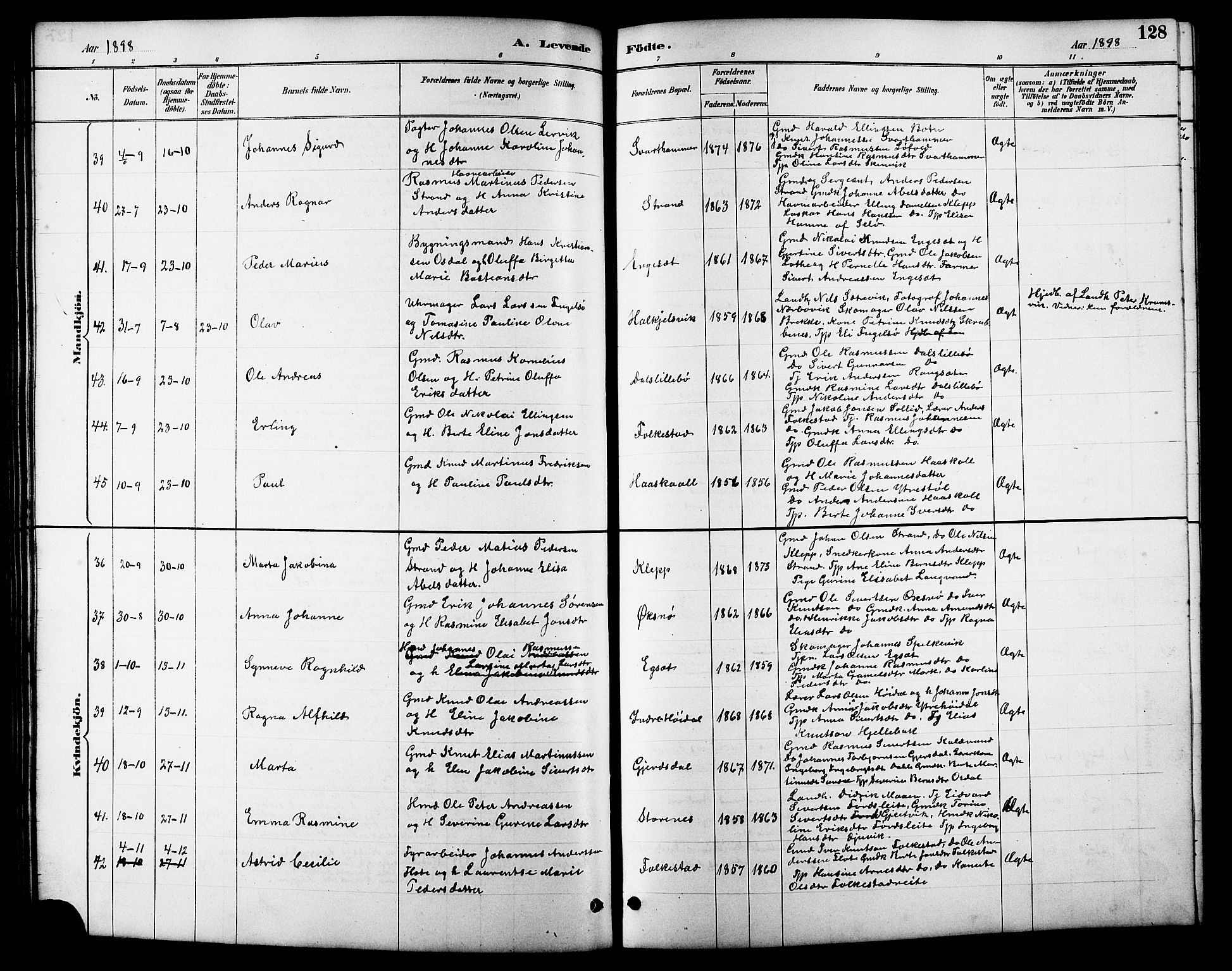 Ministerialprotokoller, klokkerbøker og fødselsregistre - Møre og Romsdal, AV/SAT-A-1454/511/L0158: Klokkerbok nr. 511C04, 1884-1903, s. 128