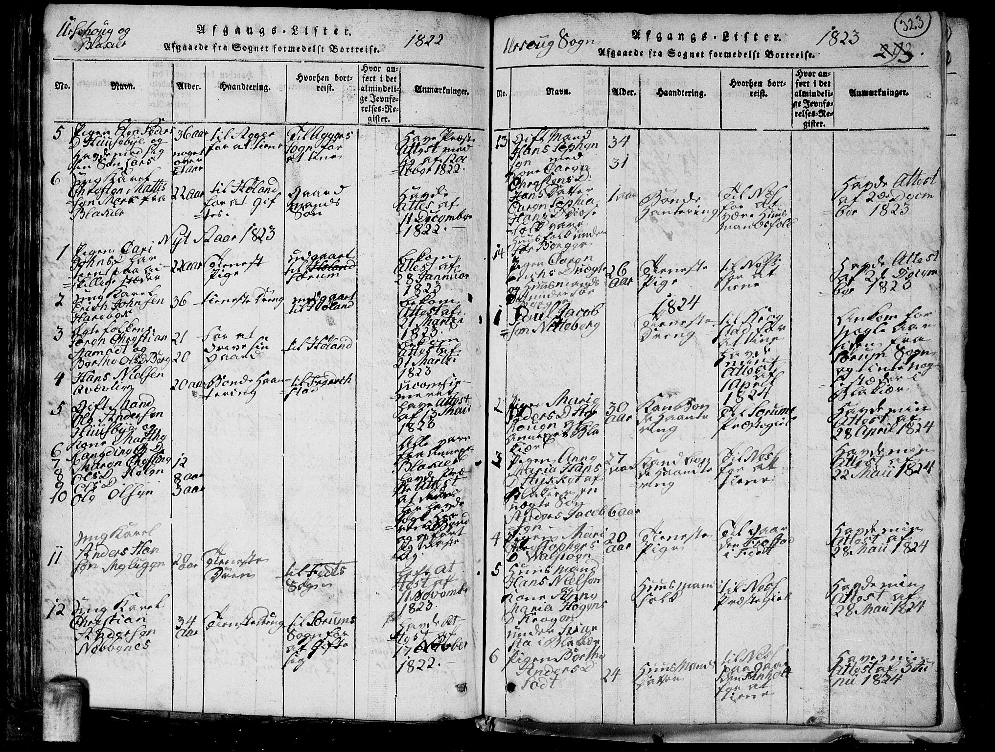 Aurskog prestekontor Kirkebøker, AV/SAO-A-10304a/G/Ga/L0001: Klokkerbok nr. I 1, 1814-1829, s. 323