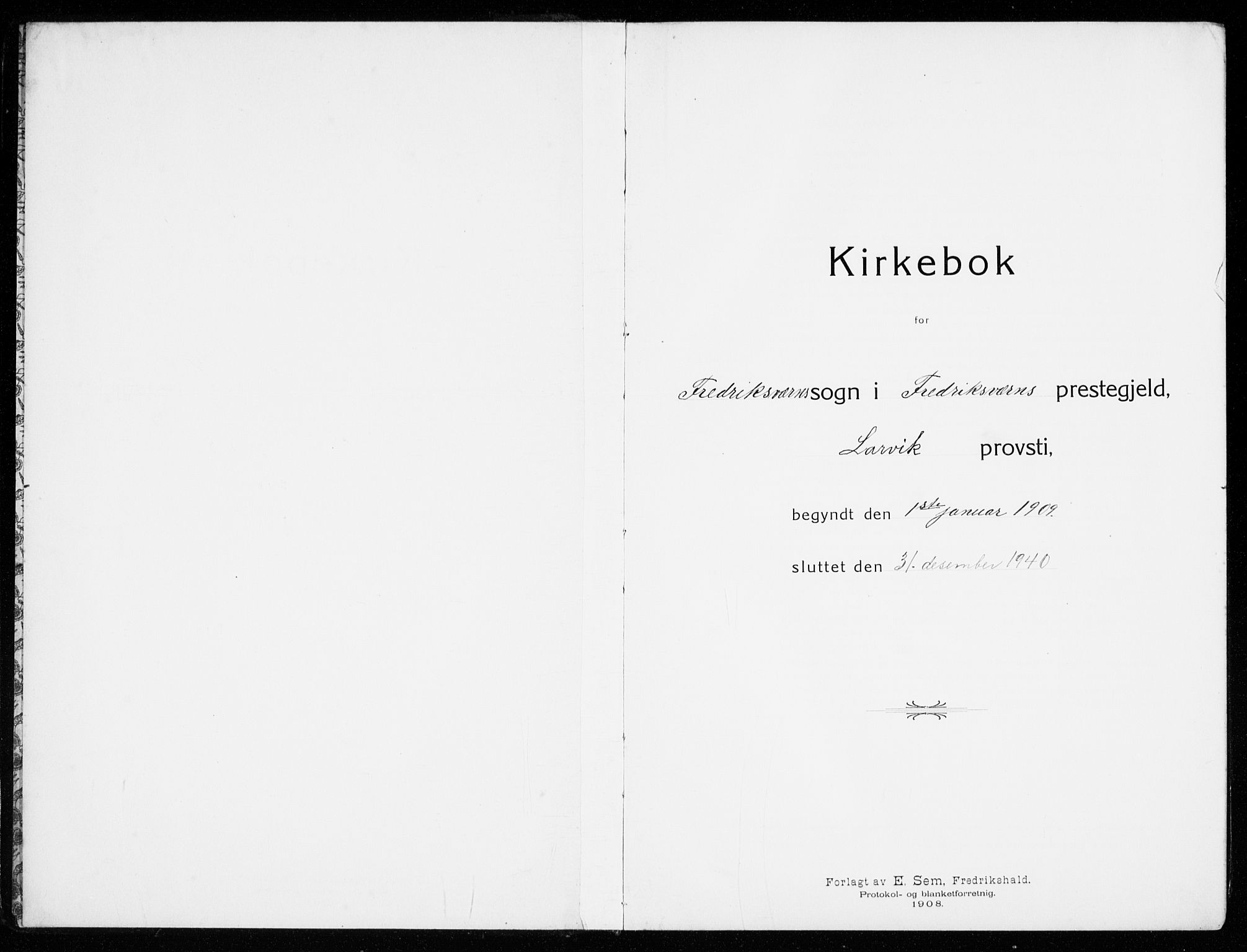 Stavern kirkebøker, AV/SAKO-A-318/G/Ga/L0003: Klokkerbok nr. 3, 1909-1940