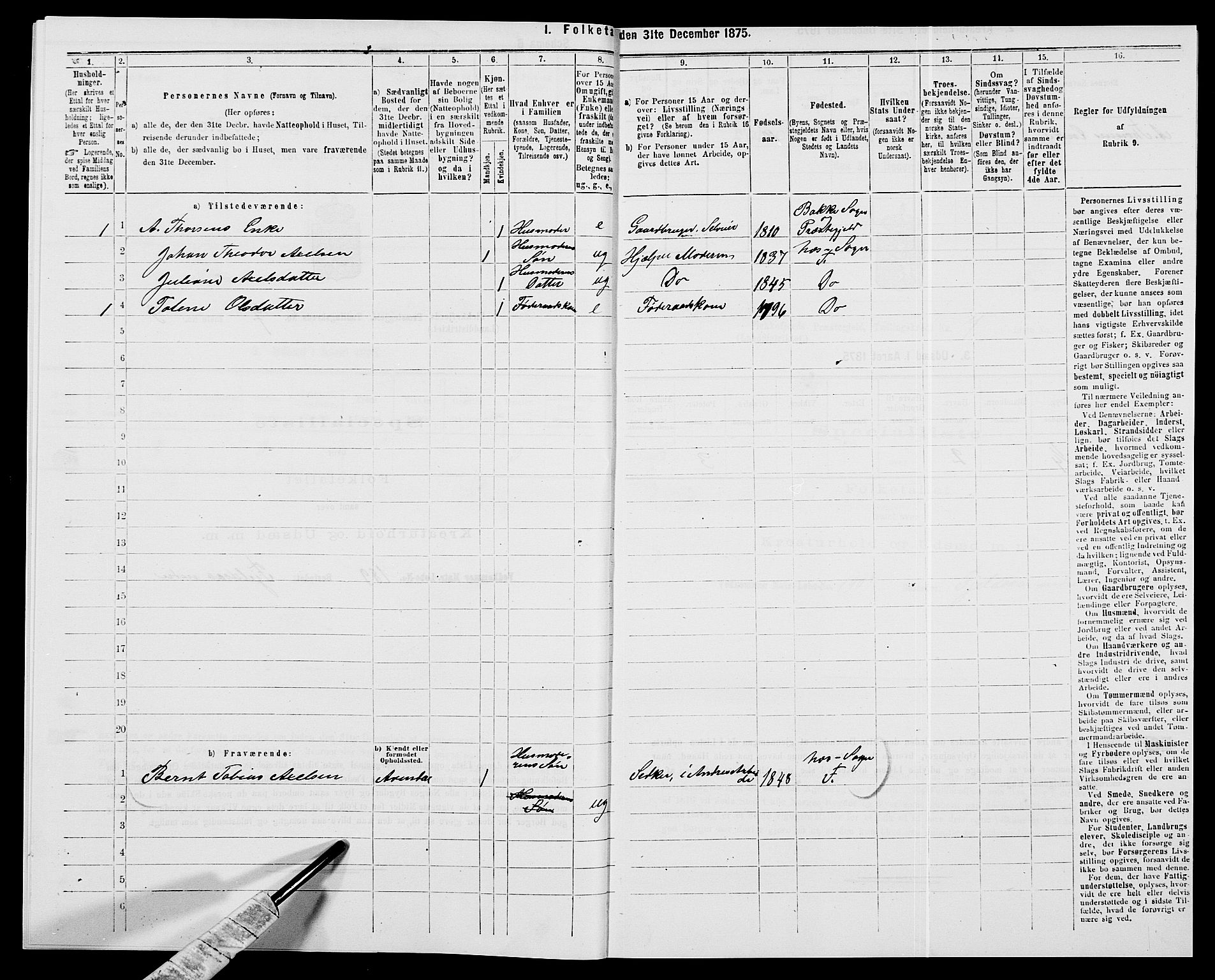 SAK, Folketelling 1875 for 1042L Flekkefjord prestegjeld, Nes sokn og Hidra sokn, 1875, s. 868