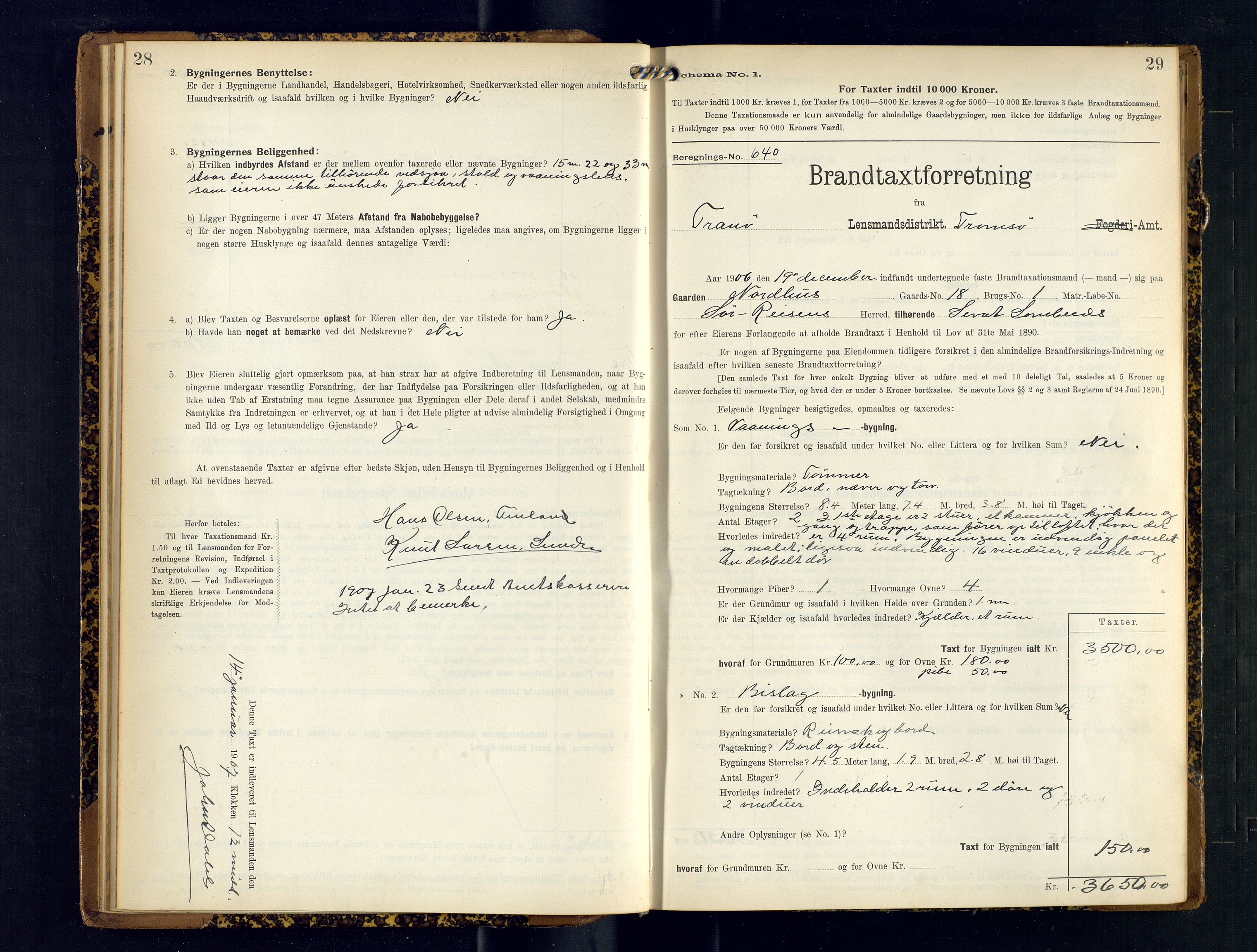 Tranøy lensmannskontor (Sørreisa lensmannskontor), SATØ/SATØ-46/1/F/Fq/Fqc/L0253: Branntakstprotokoller, 1906-1908, s. 28-29