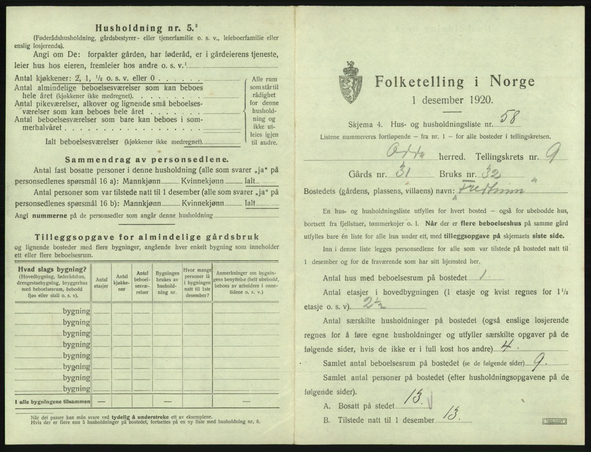 SAB, Folketelling 1920 for 1228 Odda herred, 1920, s. 875