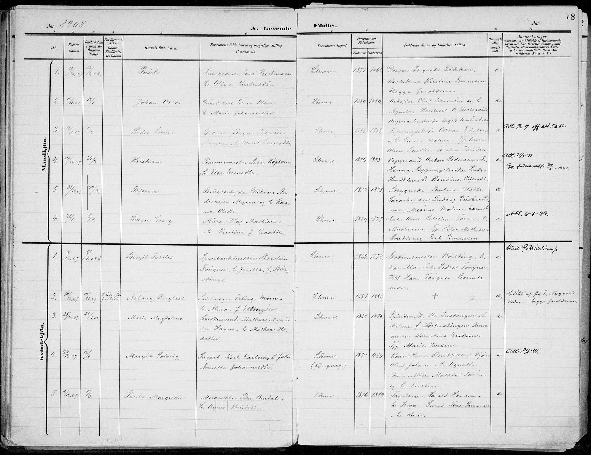 Lillehammer prestekontor, AV/SAH-PREST-088/H/Ha/Haa/L0001: Ministerialbok nr. 1, 1901-1916, s. 78