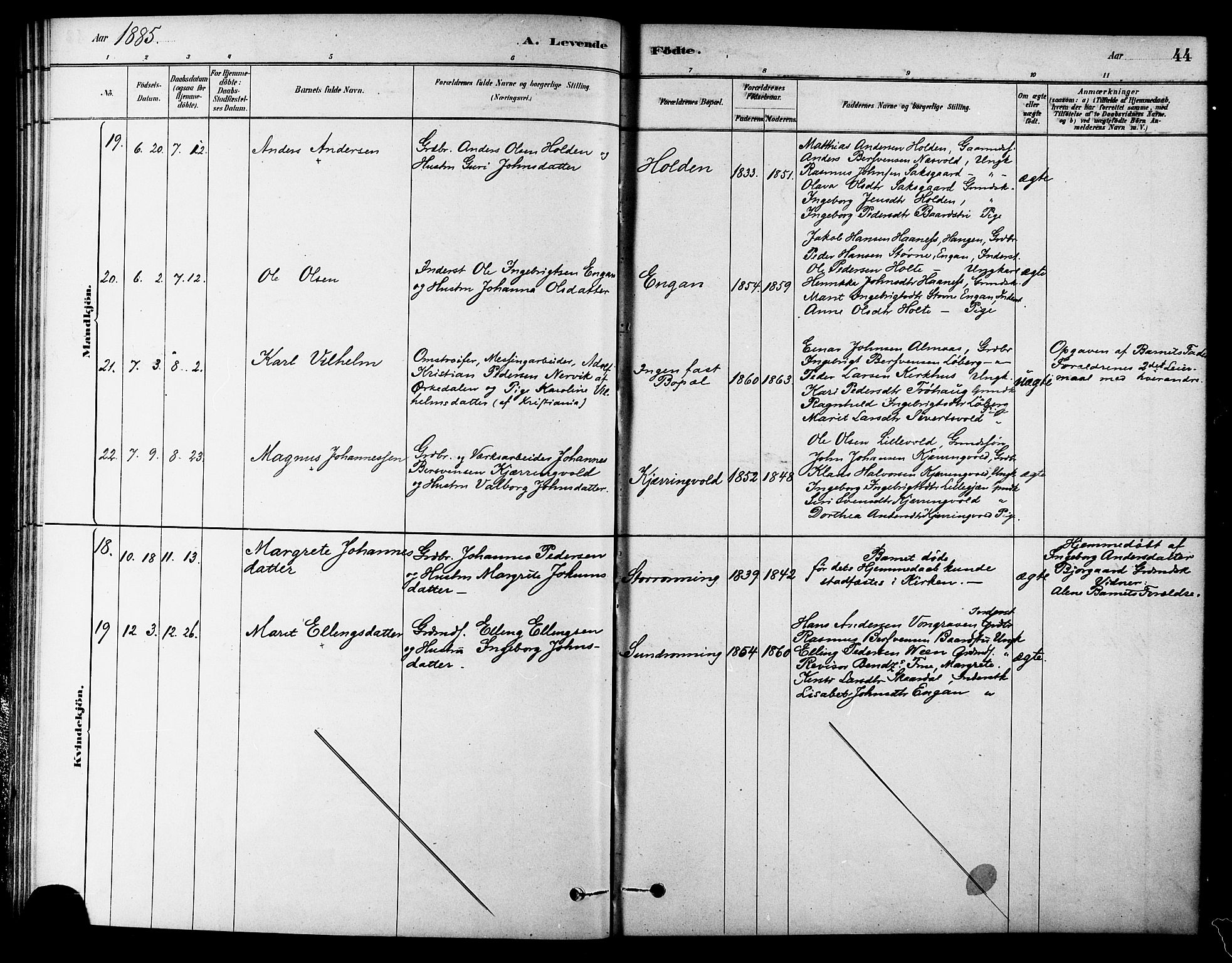 Ministerialprotokoller, klokkerbøker og fødselsregistre - Sør-Trøndelag, AV/SAT-A-1456/686/L0983: Ministerialbok nr. 686A01, 1879-1890, s. 44