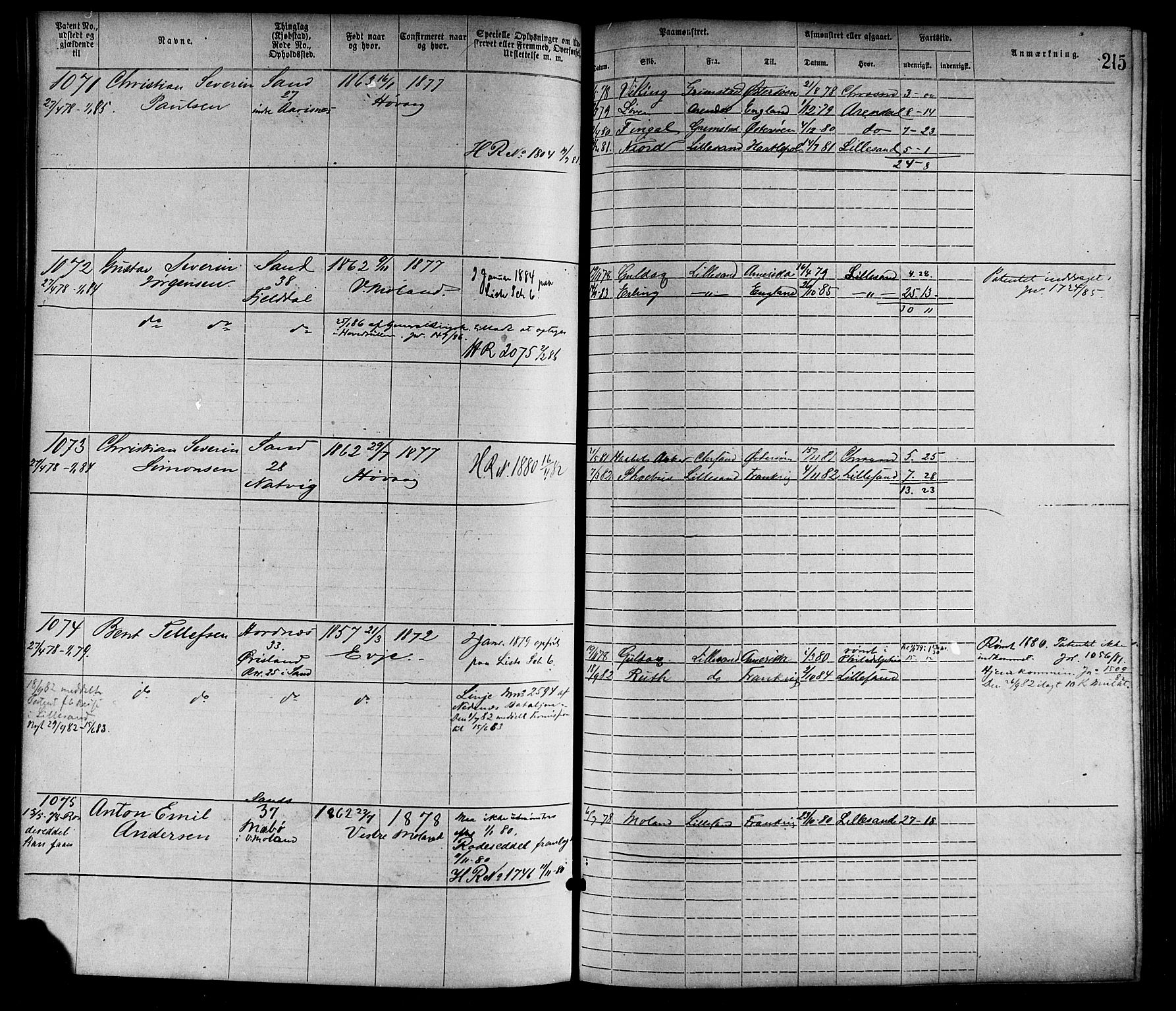 Lillesand mønstringskrets, SAK/2031-0014/F/Fa/L0004: Annotasjonsrulle nr 1-1920 med register, G-1, 1869-1891, s. 241