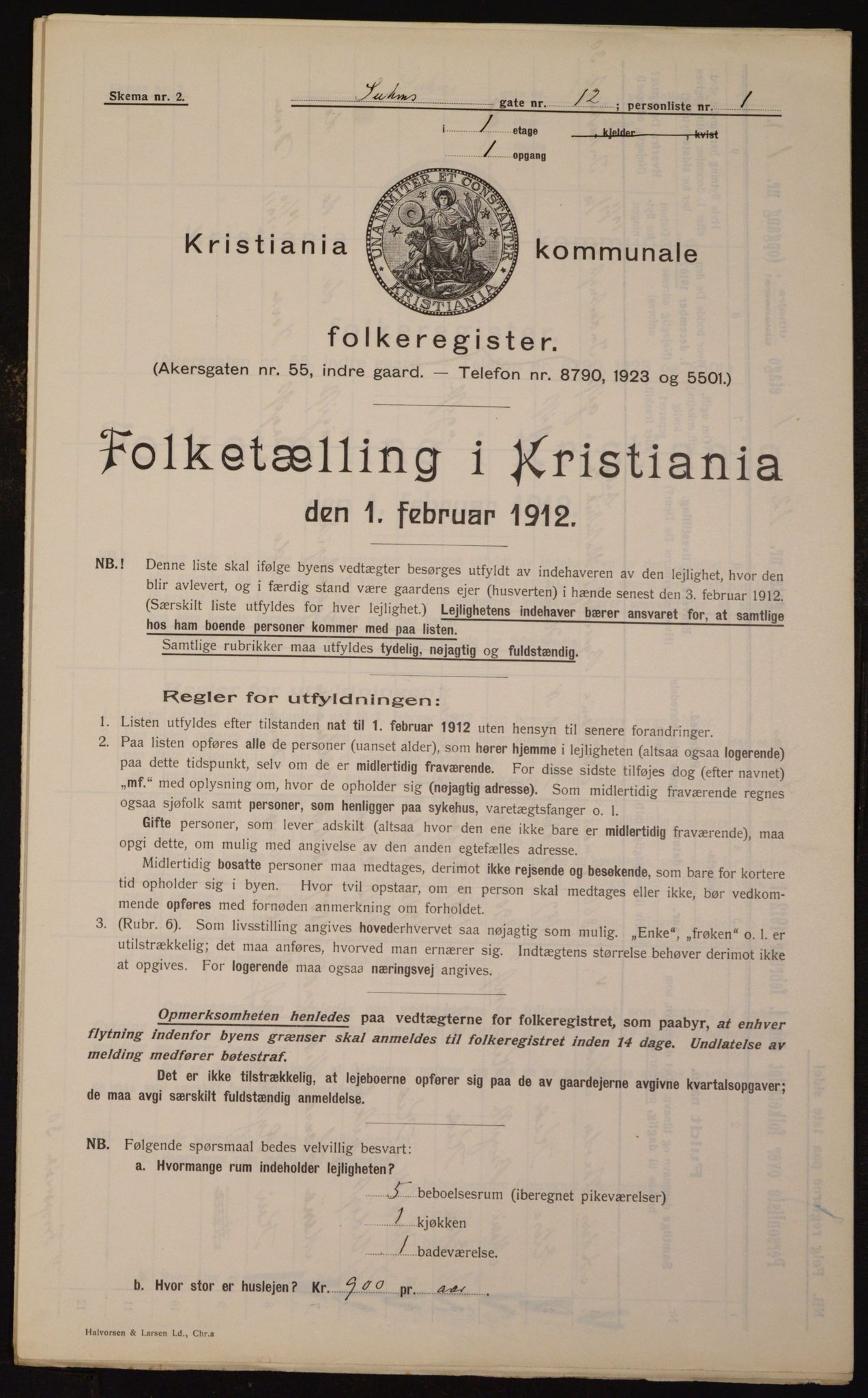 OBA, Kommunal folketelling 1.2.1912 for Kristiania, 1912, s. 104632