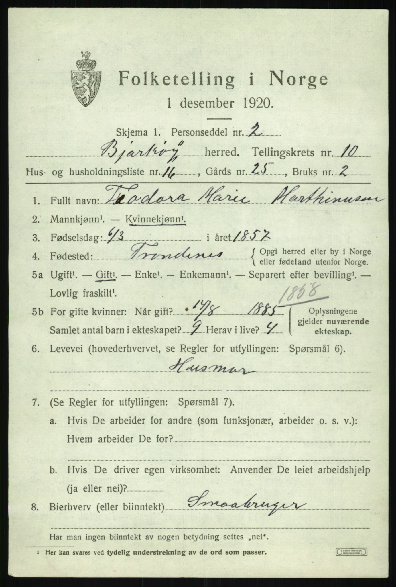 SATØ, Folketelling 1920 for 1915 Bjarkøy herred, 1920, s. 4201