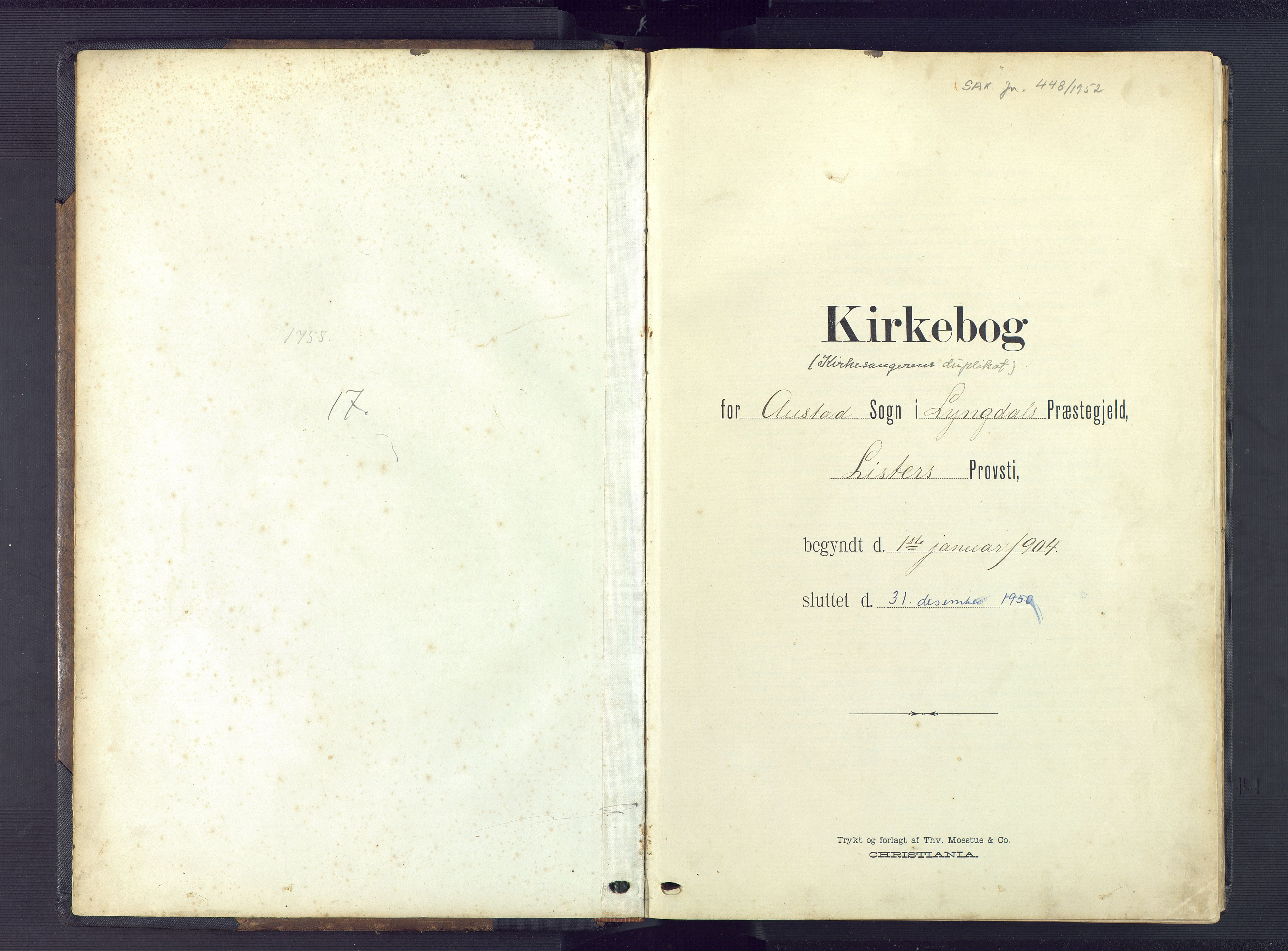 Lyngdal sokneprestkontor, SAK/1111-0029/F/Fb/Fba/L0004: Klokkerbok nr. B 4, 1904-1950