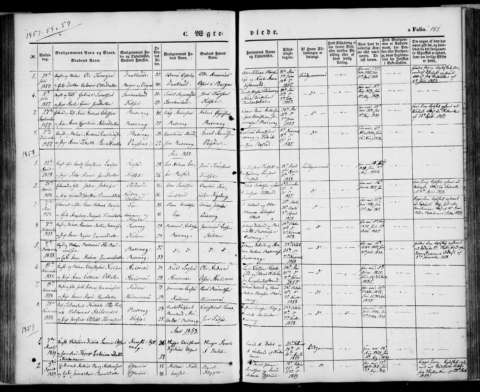 Flekkefjord sokneprestkontor, AV/SAK-1111-0012/F/Fa/Fab/L0004: Ministerialbok nr. A 4, 1850-1875, s. 157