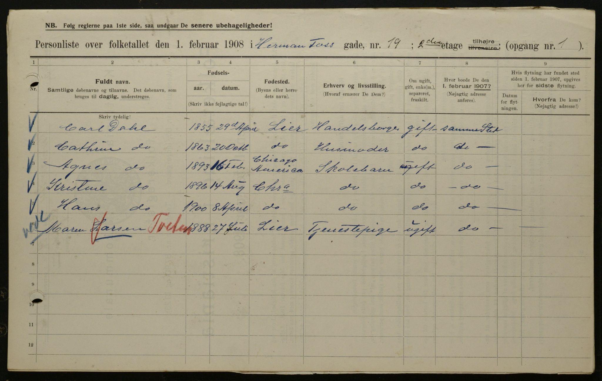 OBA, Kommunal folketelling 1.2.1908 for Kristiania kjøpstad, 1908, s. 35042
