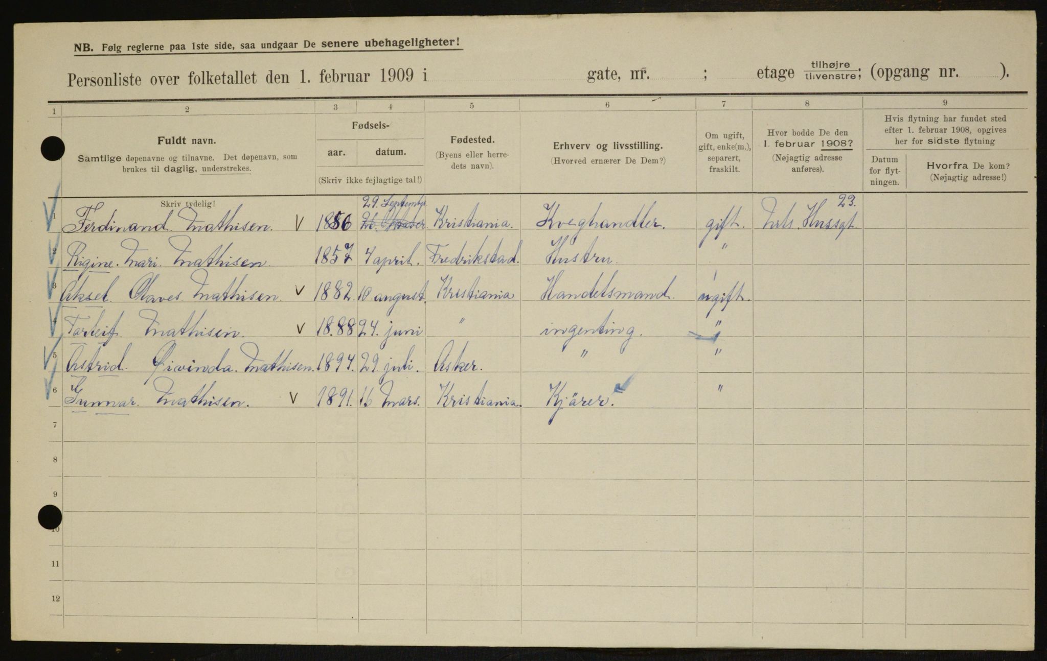 OBA, Kommunal folketelling 1.2.1909 for Kristiania kjøpstad, 1909, s. 64356