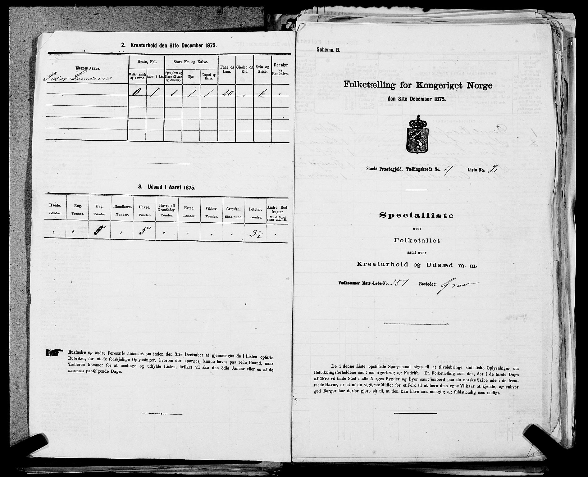 SAST, Folketelling 1875 for 1136P Sand prestegjeld, 1875, s. 329