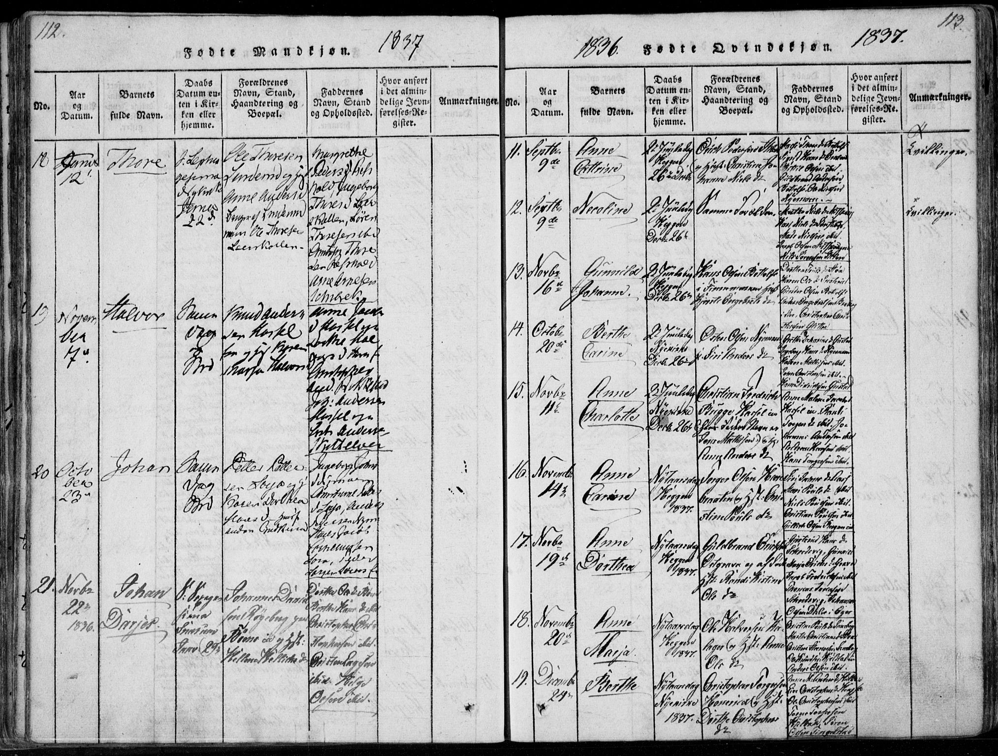 Modum kirkebøker, AV/SAKO-A-234/F/Fa/L0006: Ministerialbok nr. 6, 1832-1841, s. 112-113