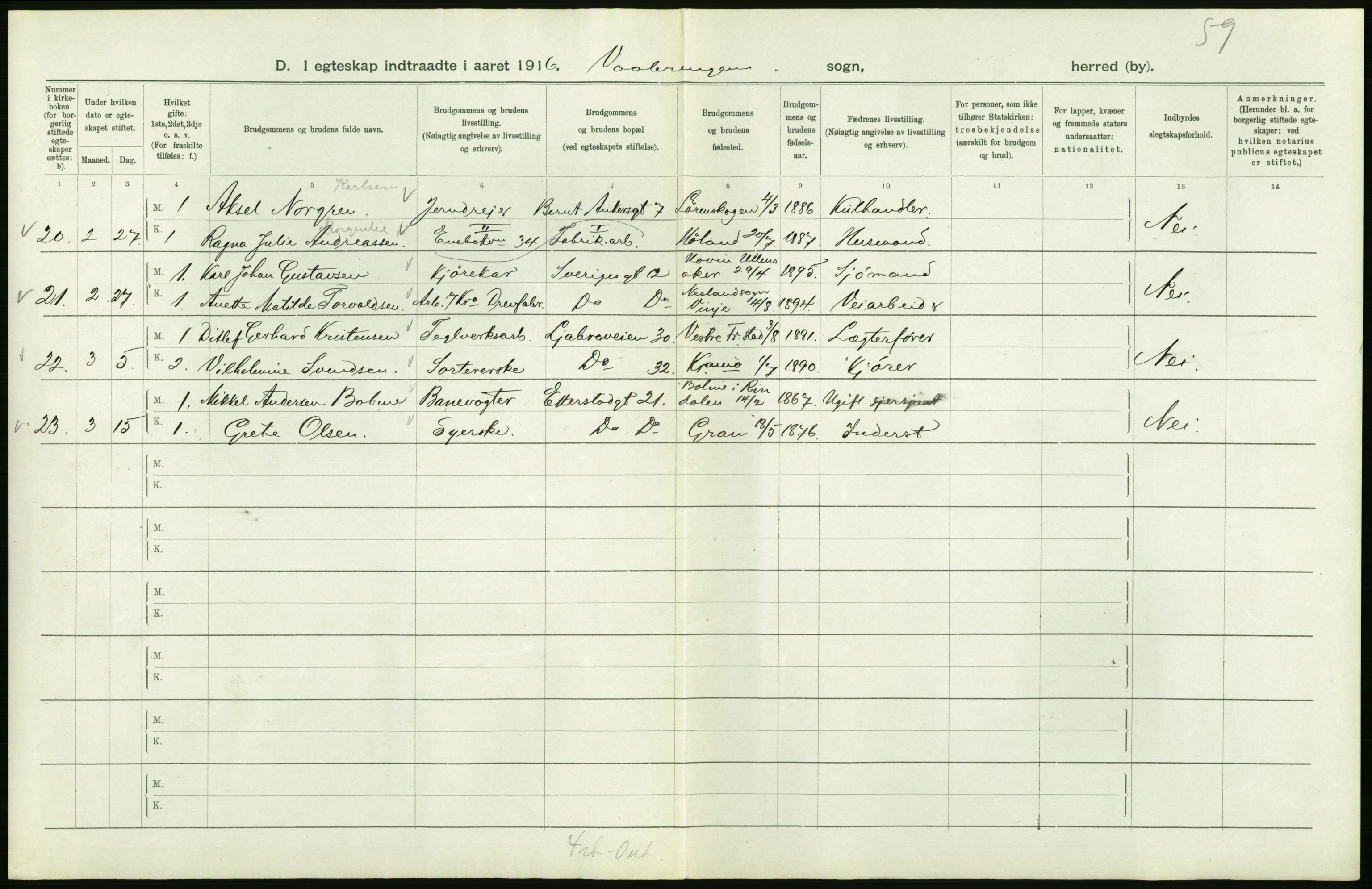 Statistisk sentralbyrå, Sosiodemografiske emner, Befolkning, RA/S-2228/D/Df/Dfb/Dfbf/L0008: Kristiania: Gifte, 1916, s. 794