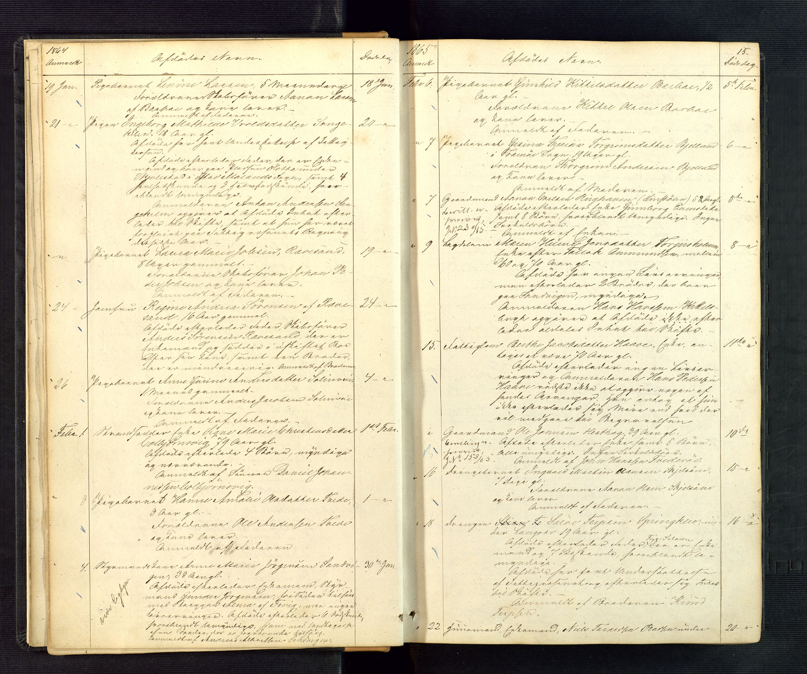 Nedenes sorenskriveri, AV/SAK-1221-0006/H/Ha/L0002: Dødsfallsfortegnelse nr 2, 1863-1889, s. 15