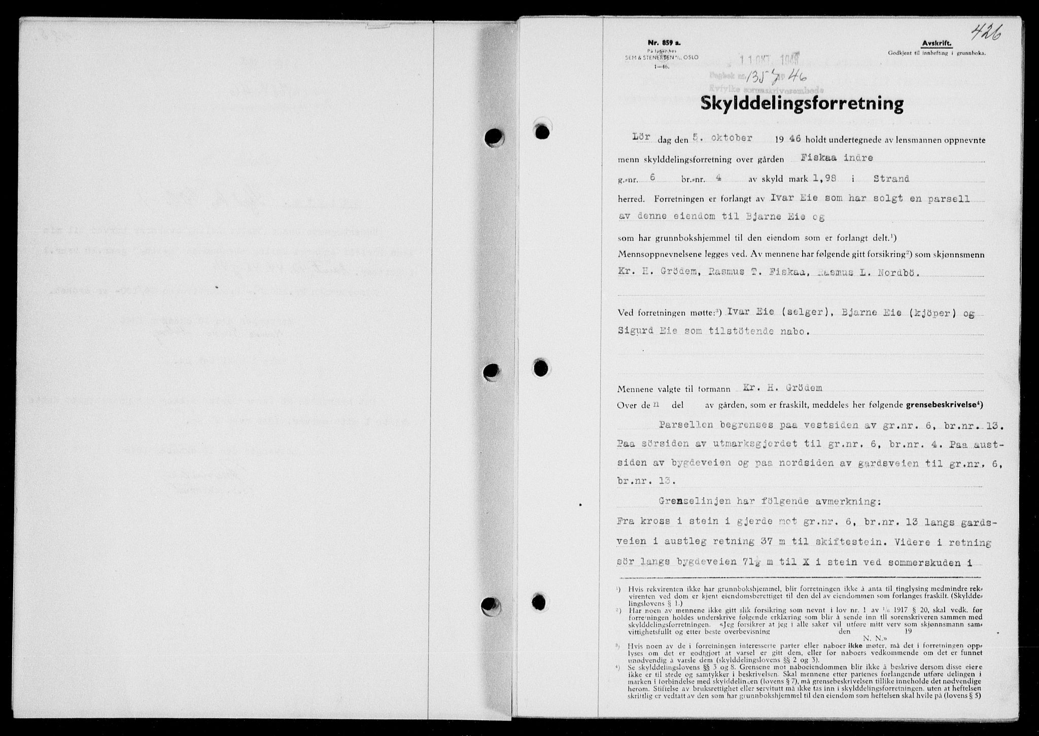 Ryfylke tingrett, SAST/A-100055/001/II/IIB/L0095: Pantebok nr. 74, 1946-1946, Dagboknr: 1357/1946